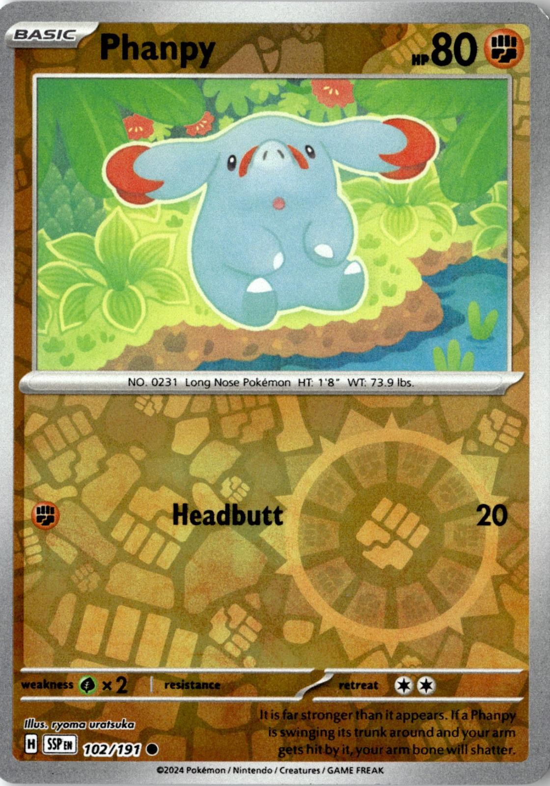 2024 POKEMON PHANPY 102/191 COMMON SURGING SPARKS REVERSE HOLO NEAR MINT