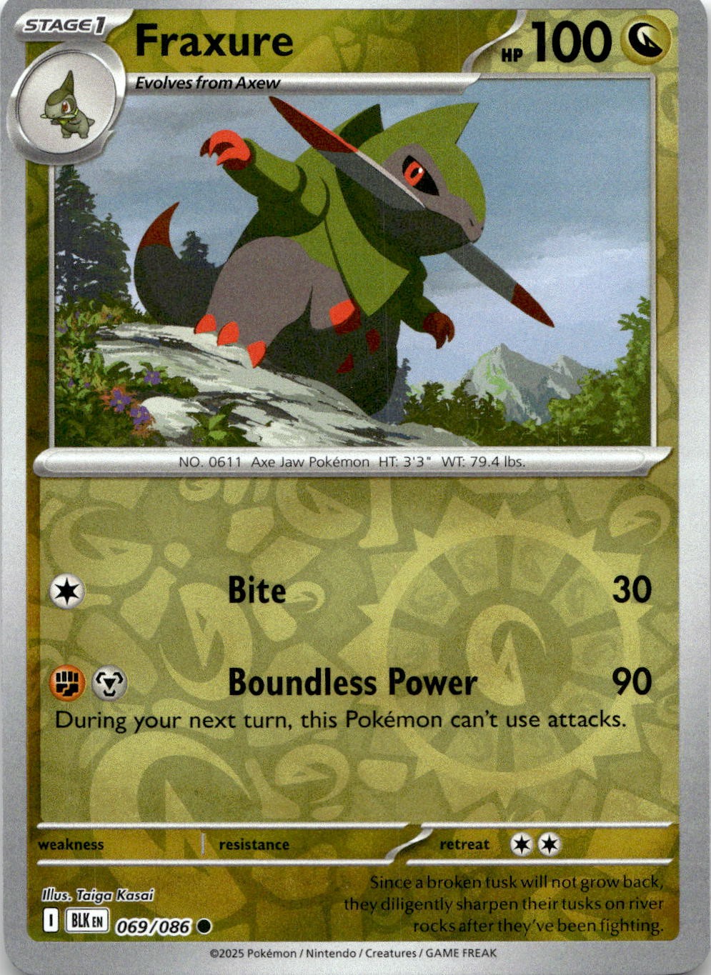 Fraxure 069/086 Common Black Bolt Pokemon Reverse Holo Near Mint