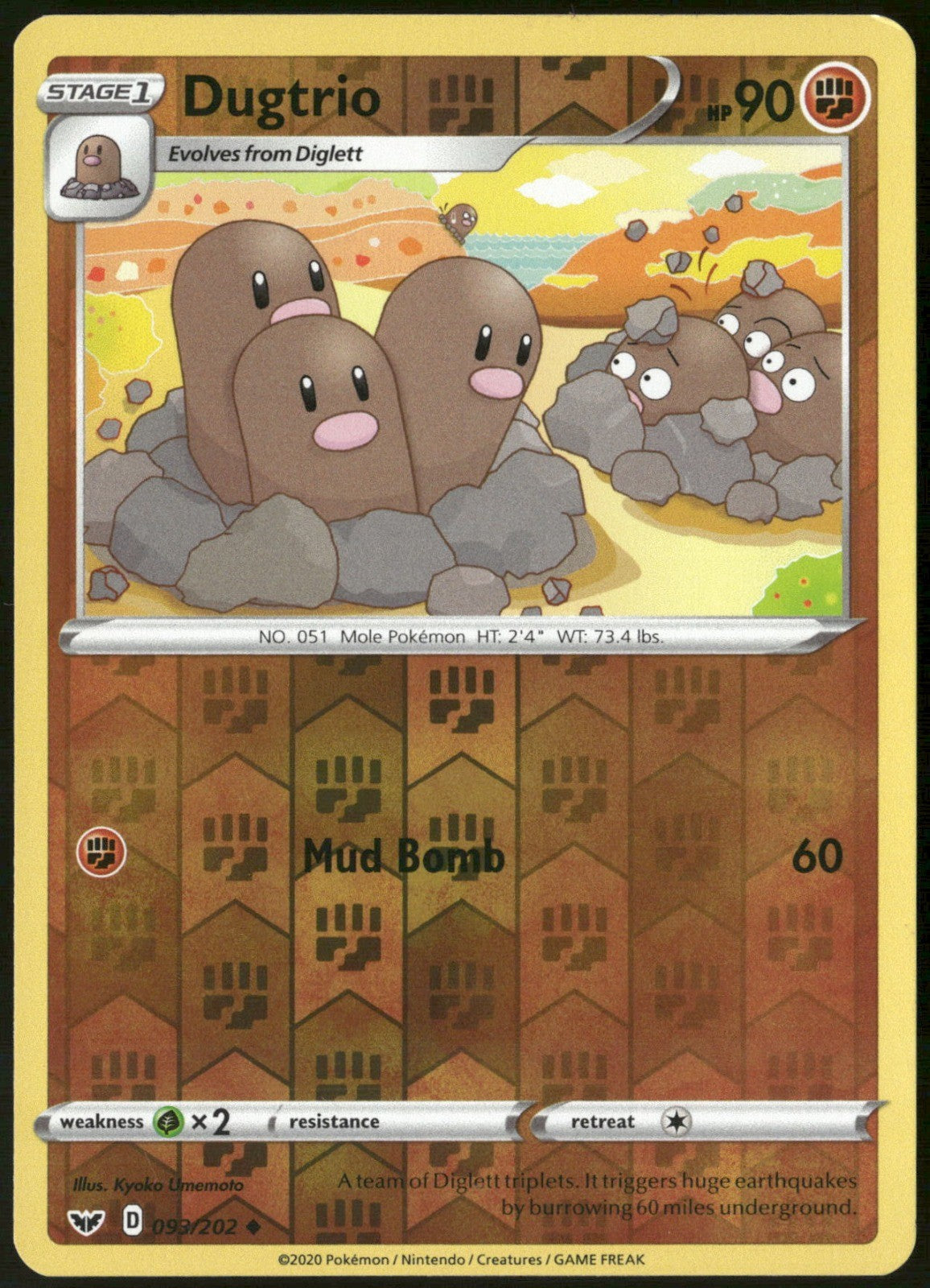Dugtrio Reverse Holo Uncommon SWSH01: Sword & Shield Base Set 093/202 NM