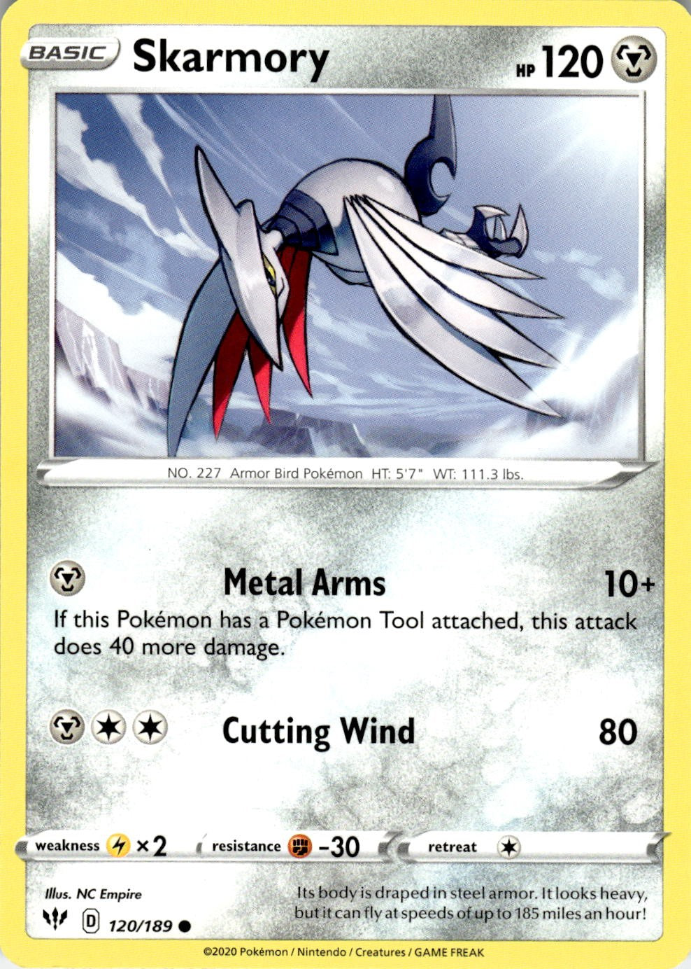 Skarmory 120/189 Common Darkness Ablaze Pokemon Near Mint