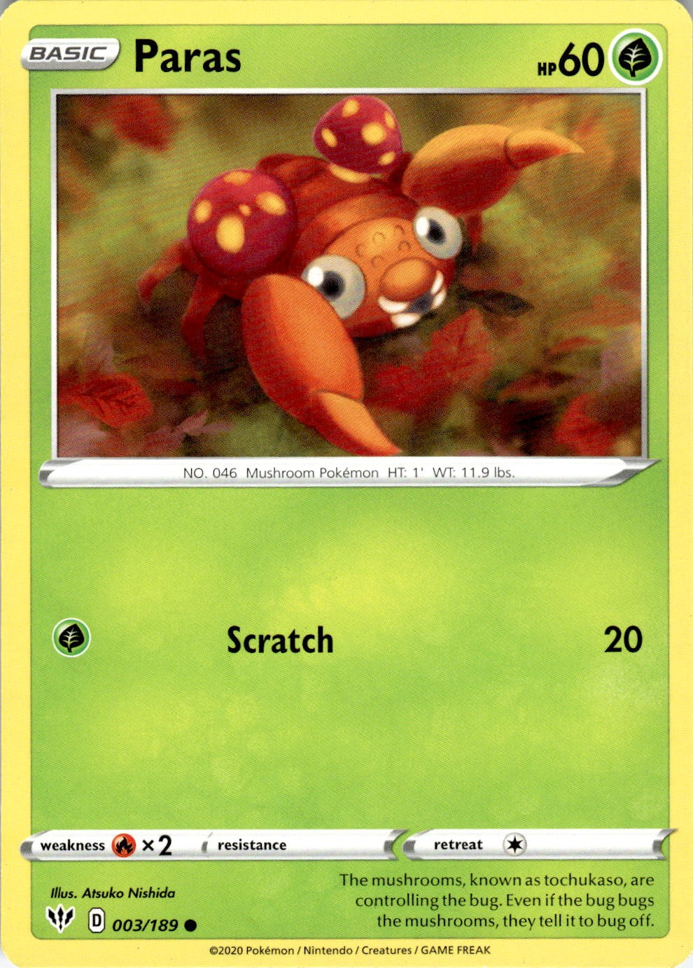 Paras 003/189 Common Darkness Ablaze Pokemon Near Mint