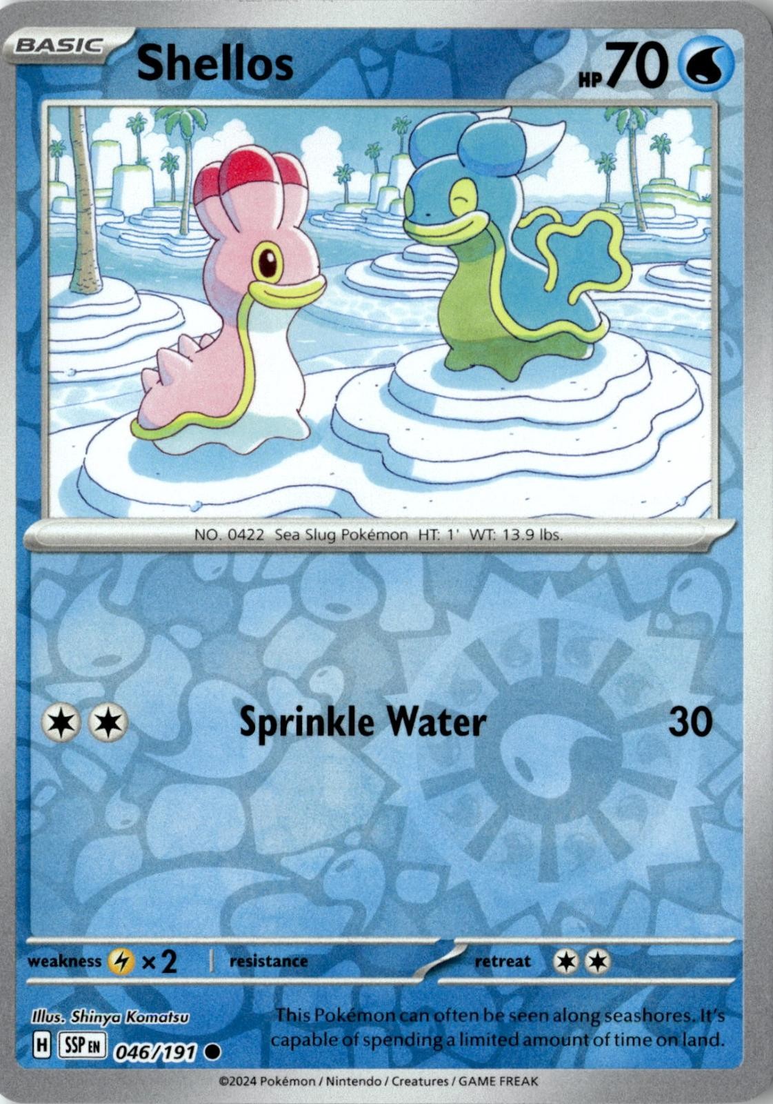 2024 POKEMON SHELLOS 046/191 COMMON SURGING SPARKS REVERSE HOLO NEAR MINT