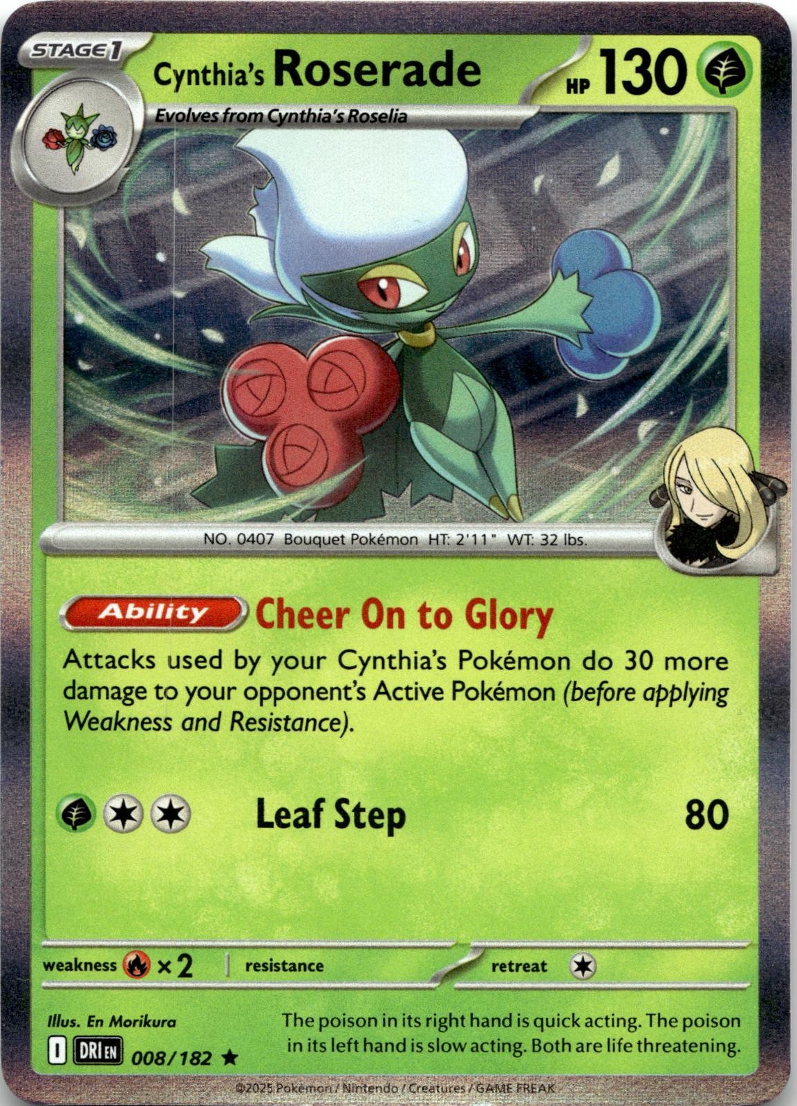 Cynthia's Roserade 008/182 Rare Destined Rivals Pokemon Holo Near Mint