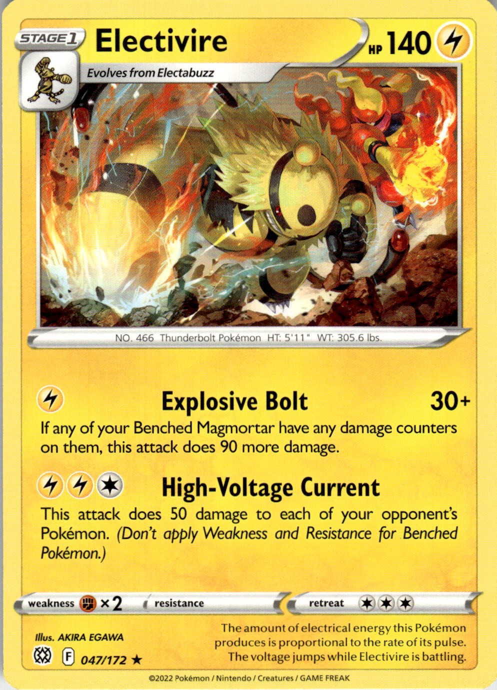 Electivire 047/172 Rare Brilliant Stars Pokemon Near Mint