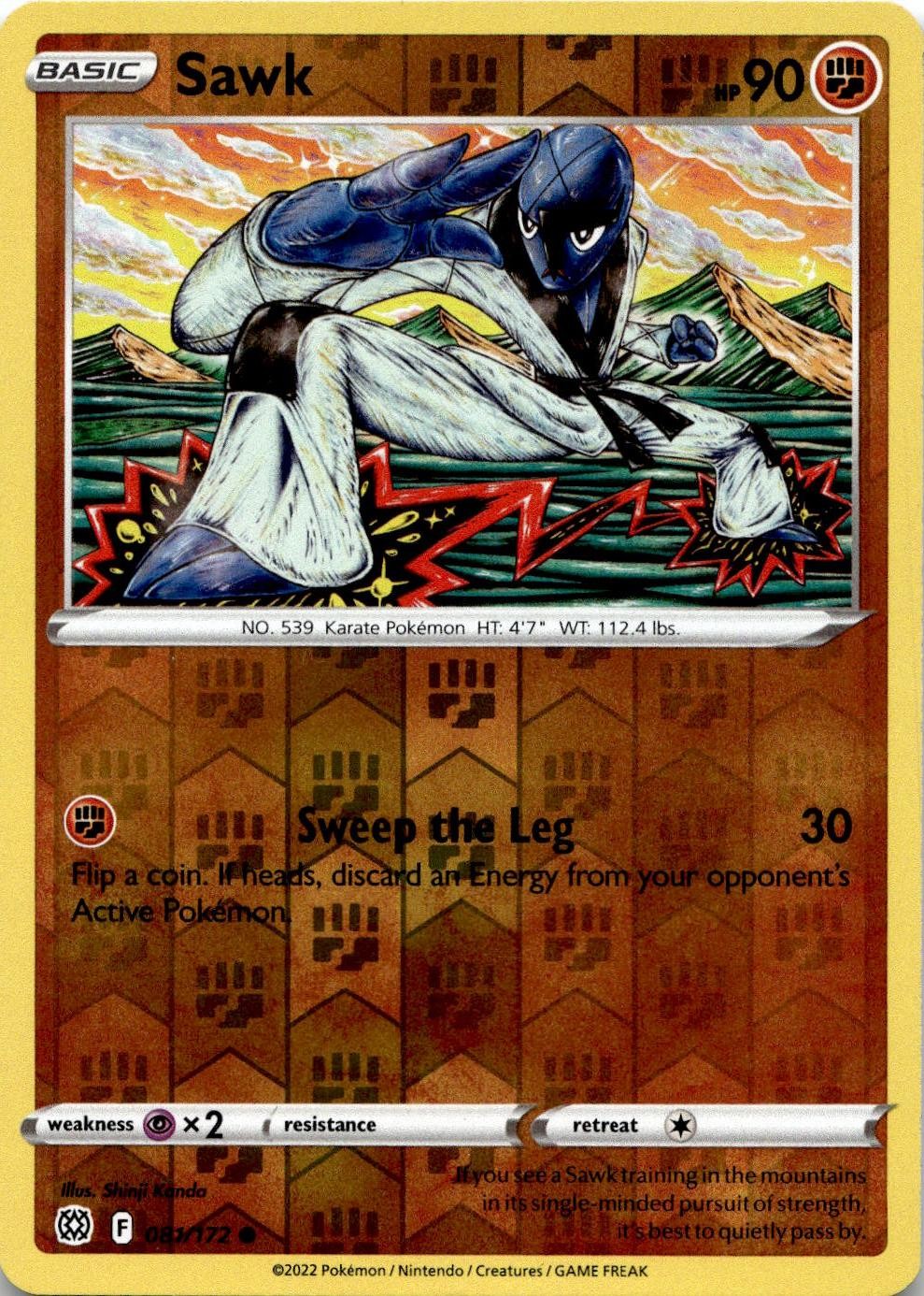Sawk 081/172 Common Brilliant Stars Pokemon Reverse Holo Lightly Played