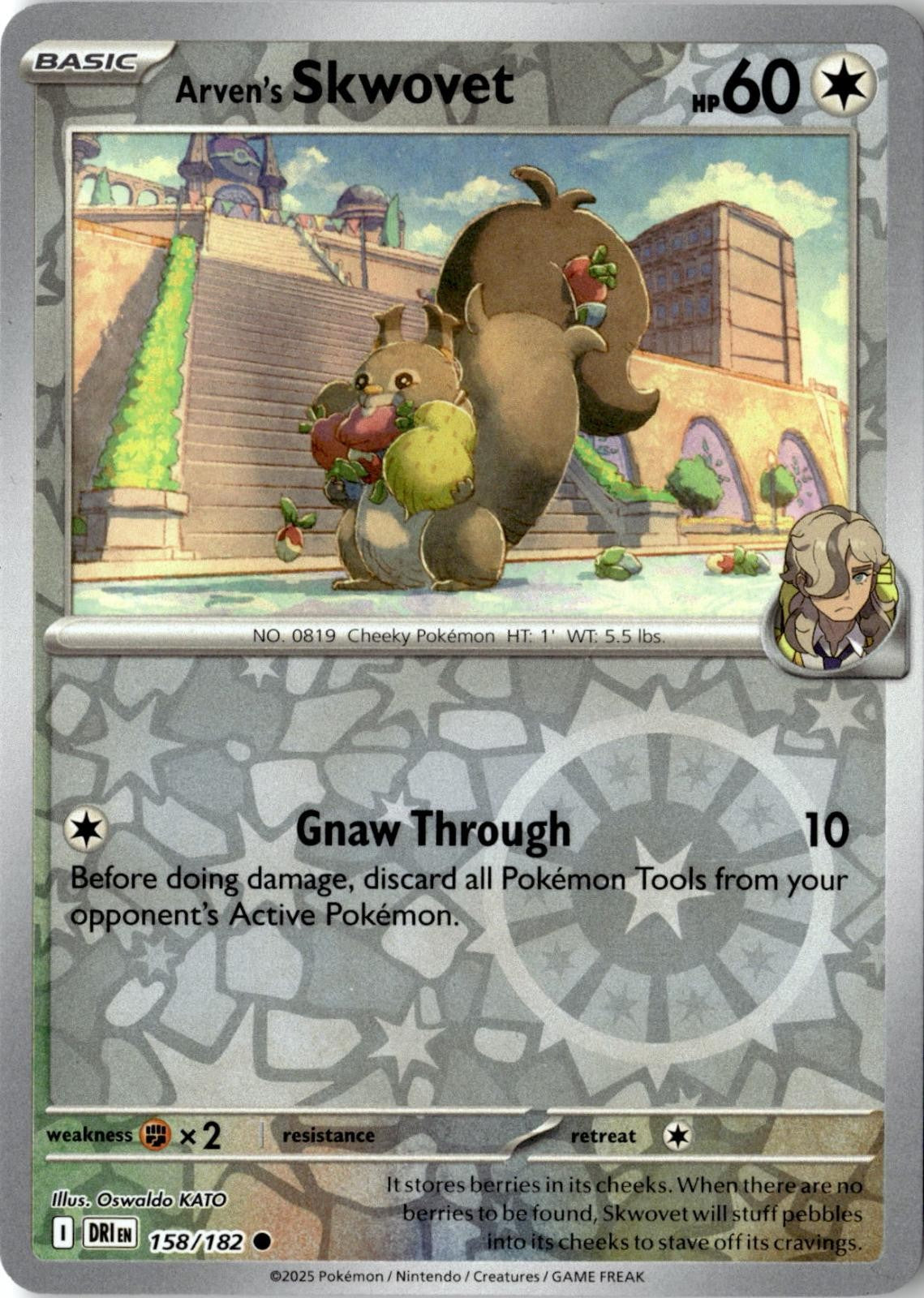 2025 POKEMON ARVEN'S SKWOVET 158/182 COMMON DESTINED RIVALS REVERSE HOLO NM