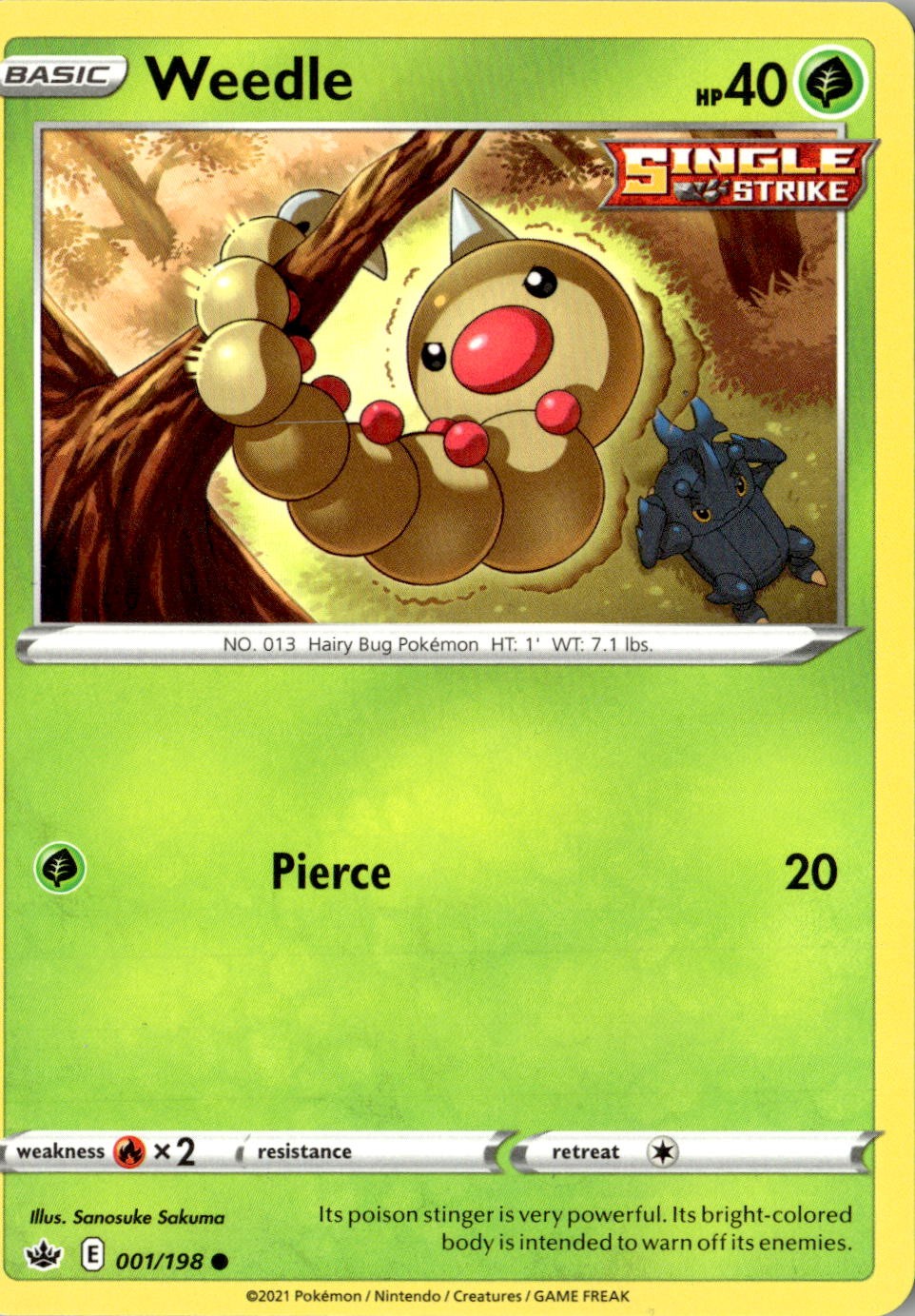 2021 POKEMON WEEDLE 001/198 COMMON CHILLING REIGN NEAR MINT