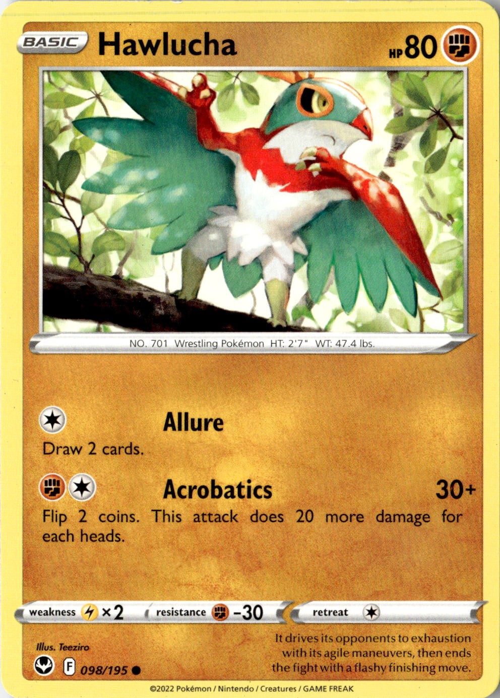 2022 POKEMON HAWLUCHA 098/195 COMMON SILVER TEMPEST NEAR MINT