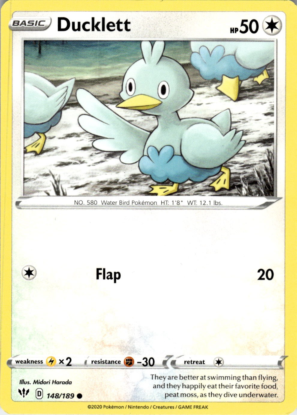 2020 POKEMON DUCKLETT 148/189 COMMON DARKNESS ABLAZE NEAR MINT