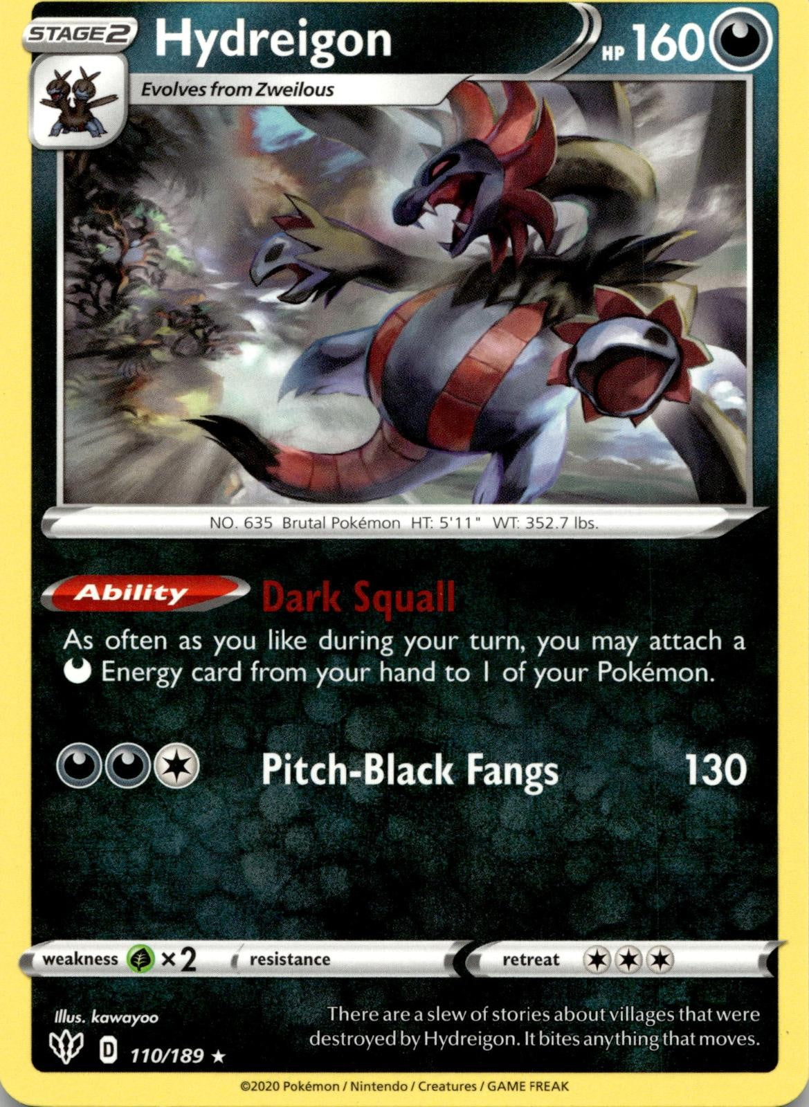 Hydreigon 110/189 Rare Darkness Ablaze Pokemon Near Mint