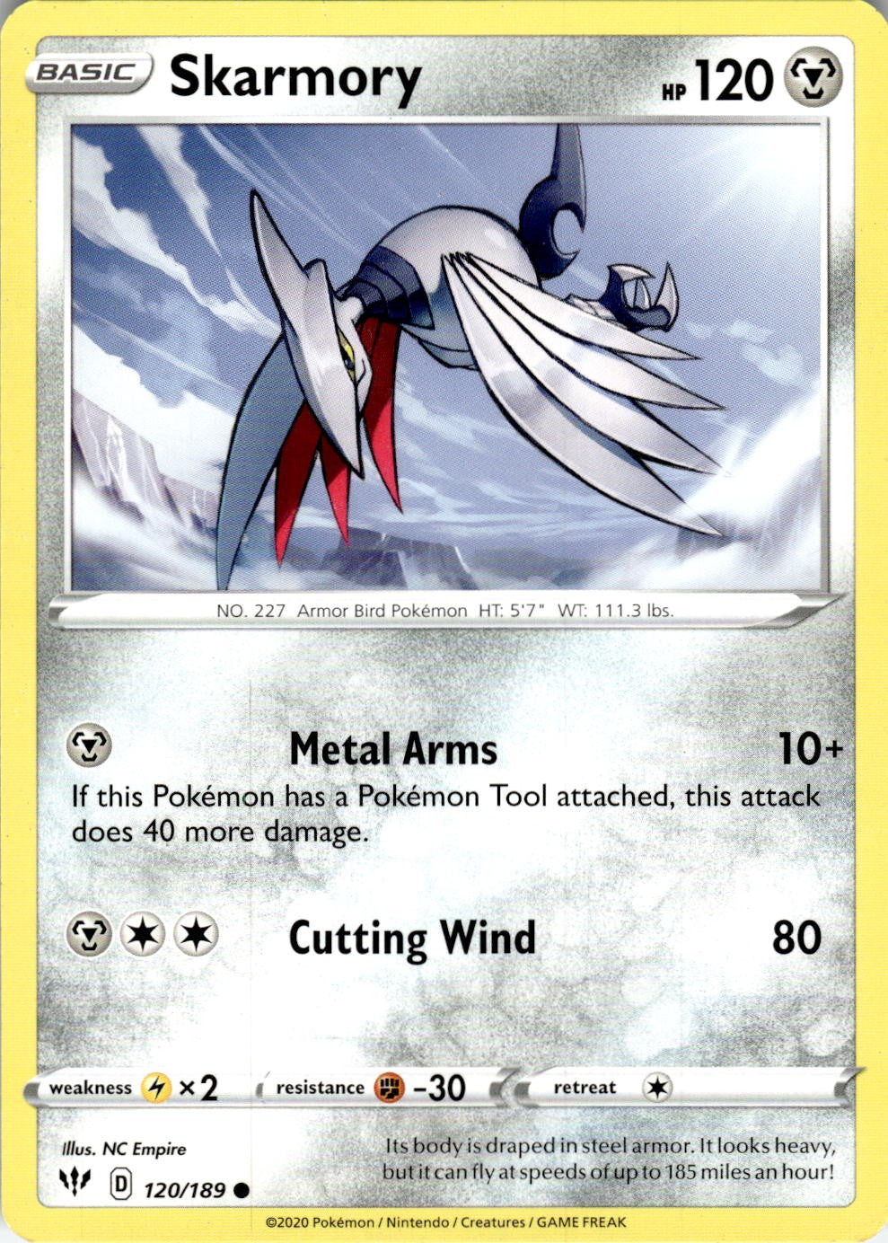 Skarmory 120/189 Common Darkness Ablaze Pokemon Near Mint