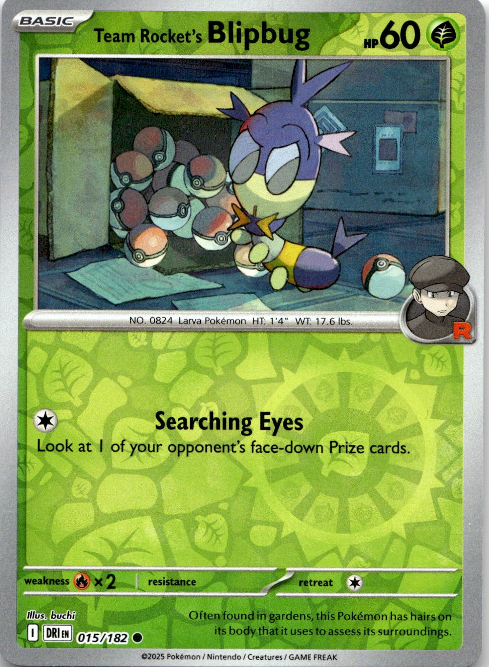 Team Rocket's Blipbug 015/182 Common Destined Rivals Pokemon Reverse Holo NM