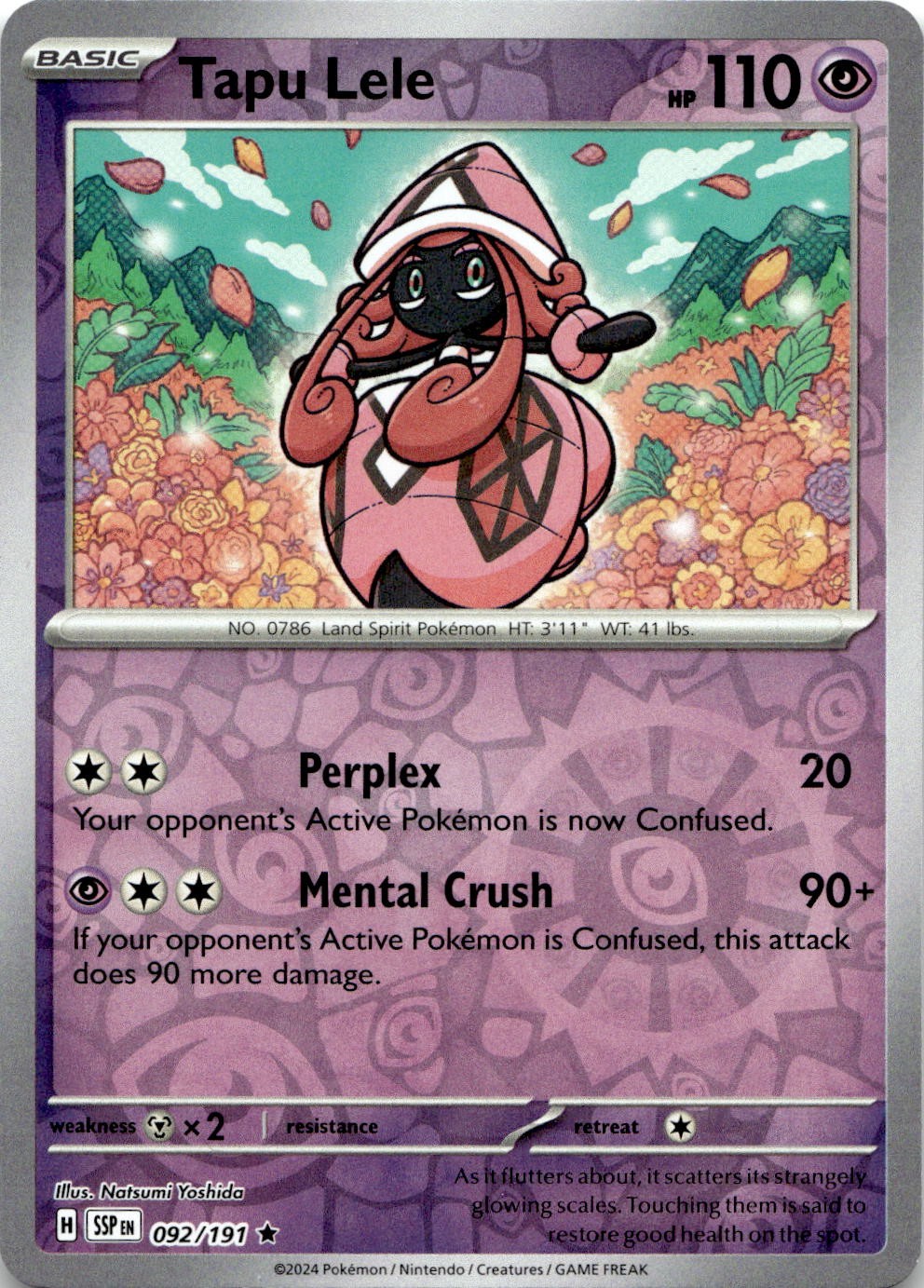 Tapu Lele 092/191 Rare Surging Sparks Pokemon Reverse Holo Near Mint