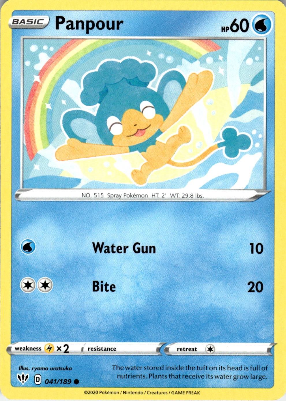 Panpour 041/189 Common Darkness Ablaze Pokemon Lightly Played