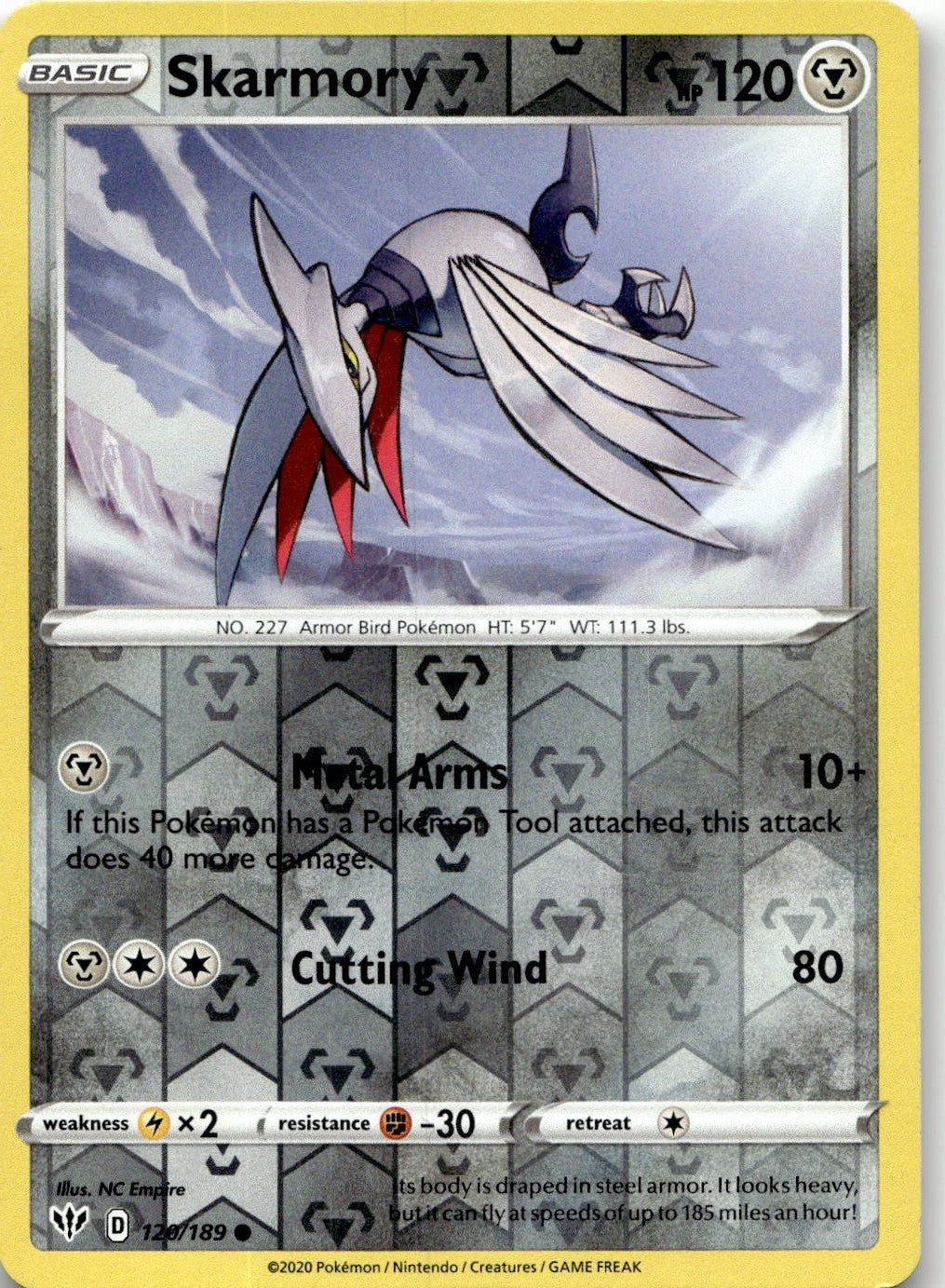 Skarmory 120/189 Common Darkness Ablaze Pokemon Reverse Holo Near Mint