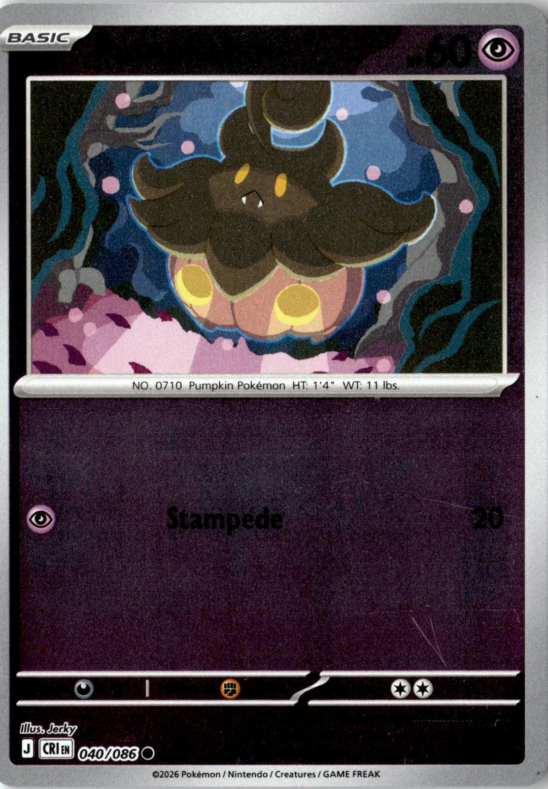 2026 POKEMON PUMPKABOO 040/086 COMMON CHAOS RISING REVERSE HOLO NEAR MINT