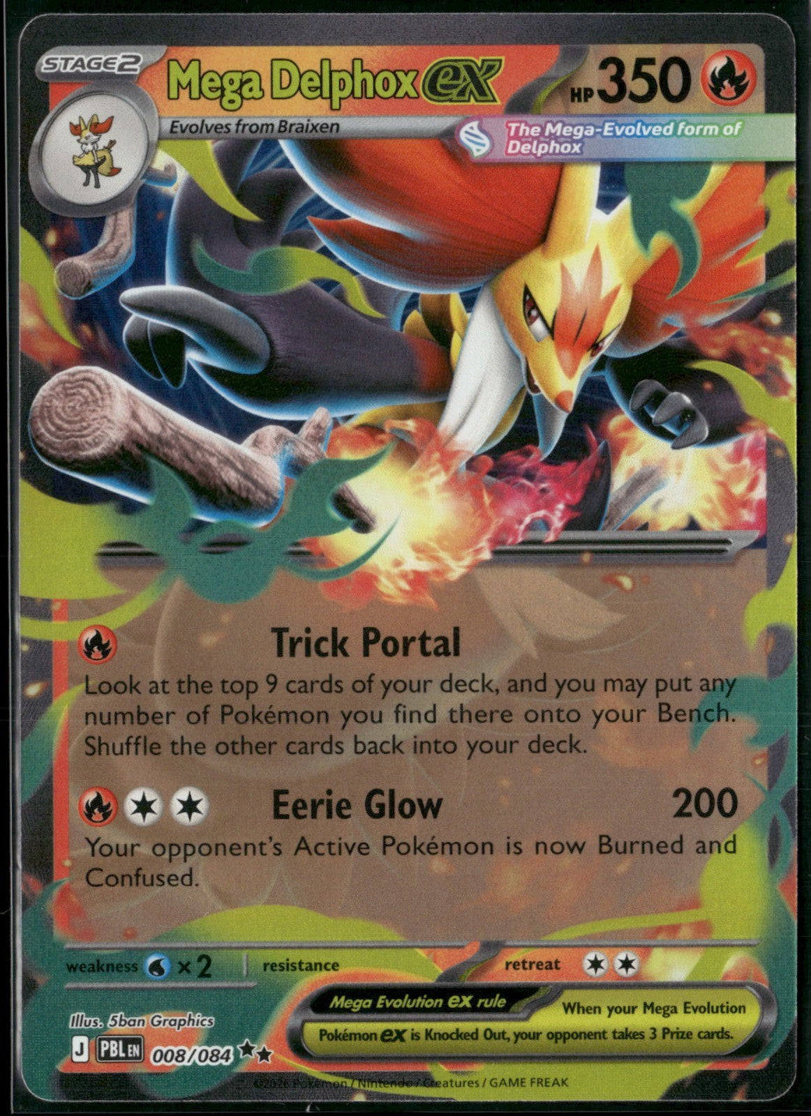 Mega Delphox ex Holo Double Rare ME05: Pitch Black 008/084 NM