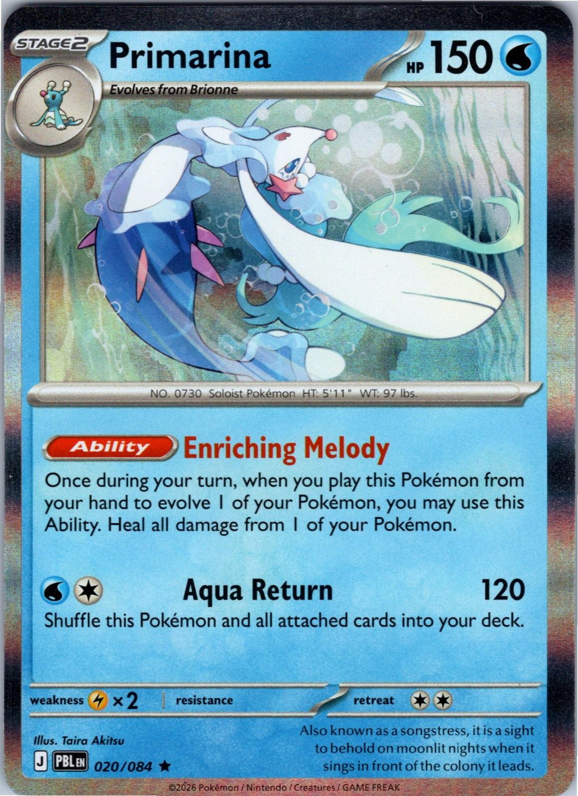Primarina 020/084 Rare Pitch Black Pokemon Holo Near Mint