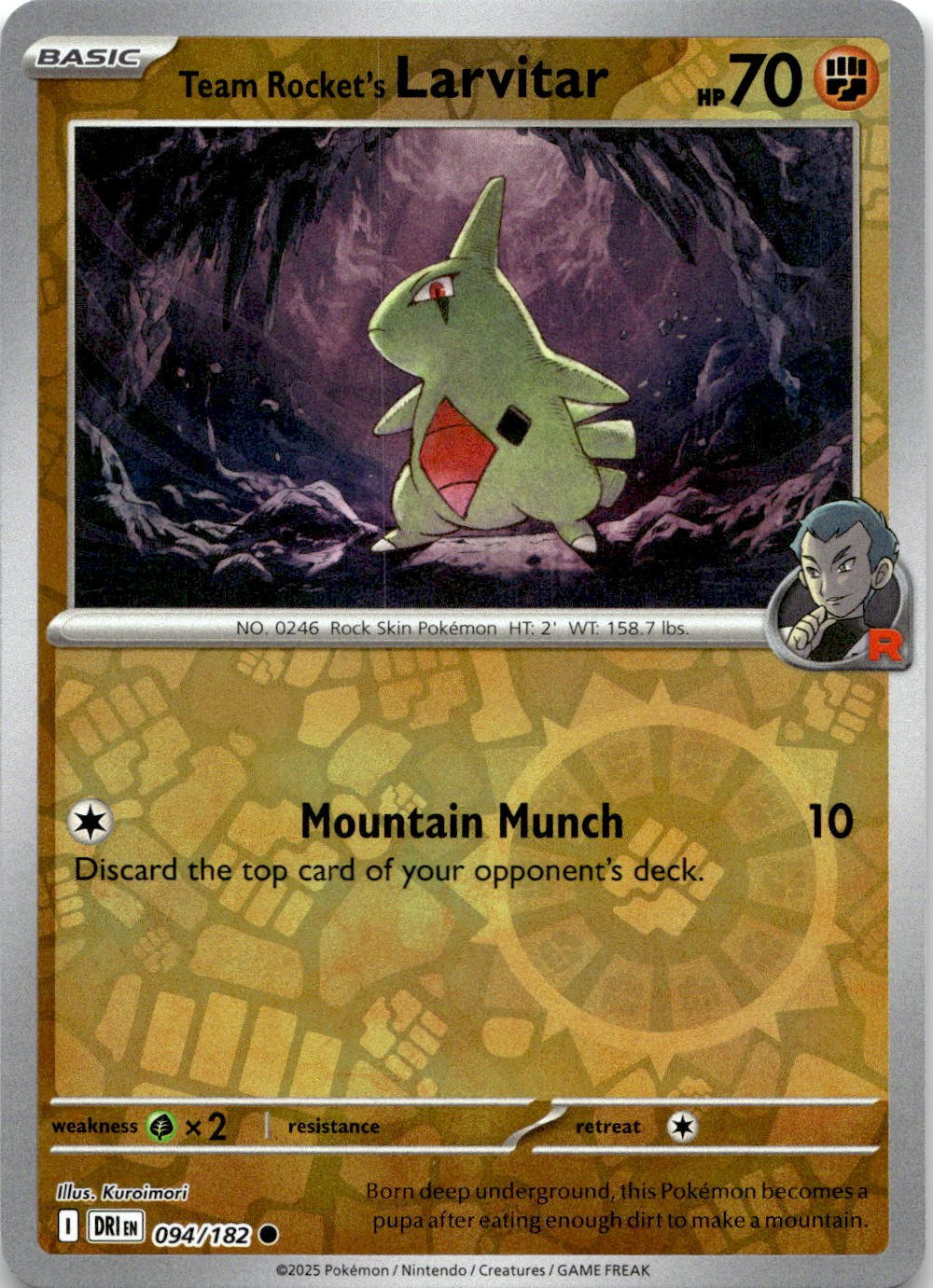 Team Rocket's Larvitar 094/182 Common Destined Rivals Pokemon Reverse Holo NM