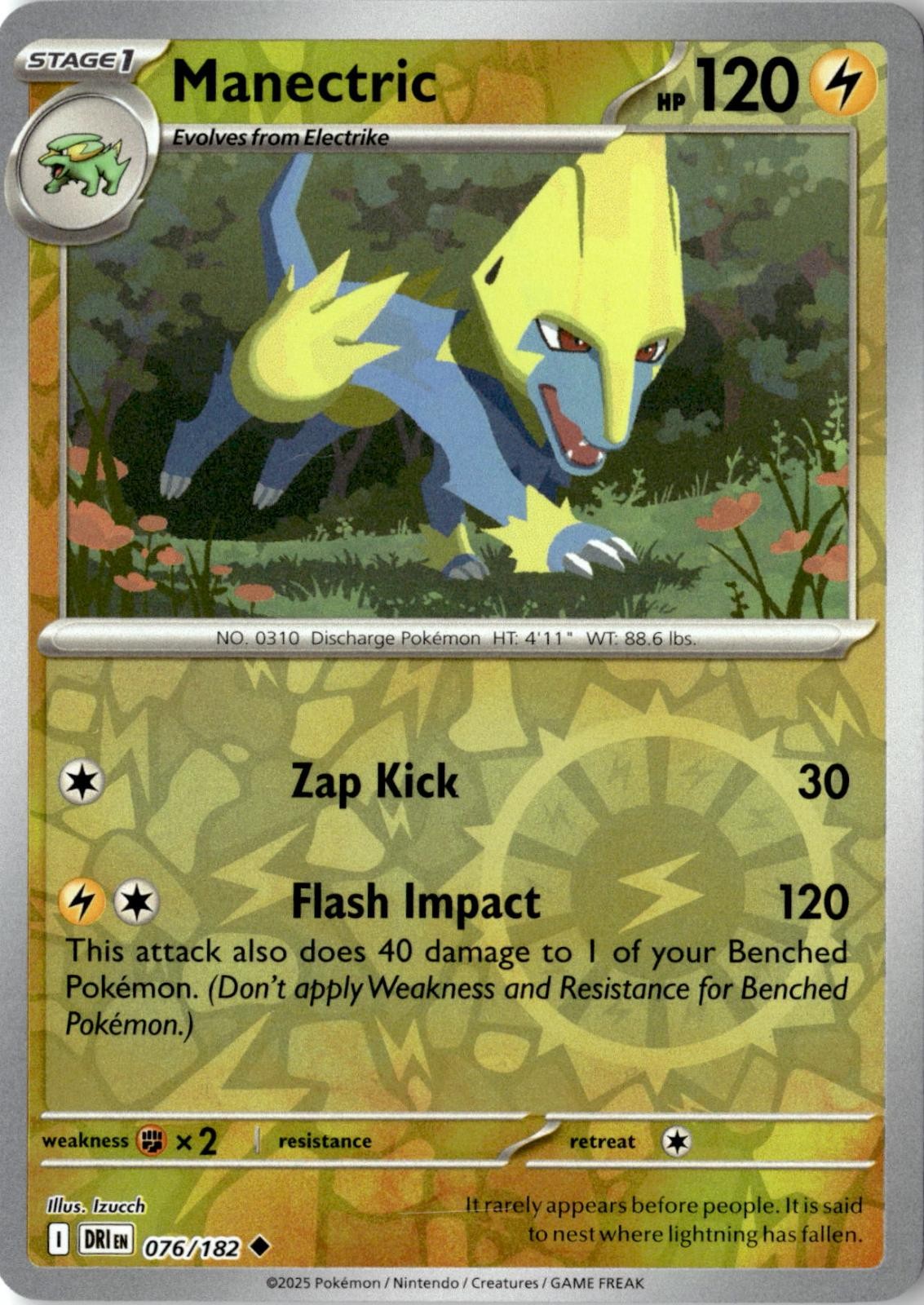 2025 POKEMON MANECTRIC 076/182 UNCOMMON DESTINED RIVALS REVERSE HOLO NEAR MINT