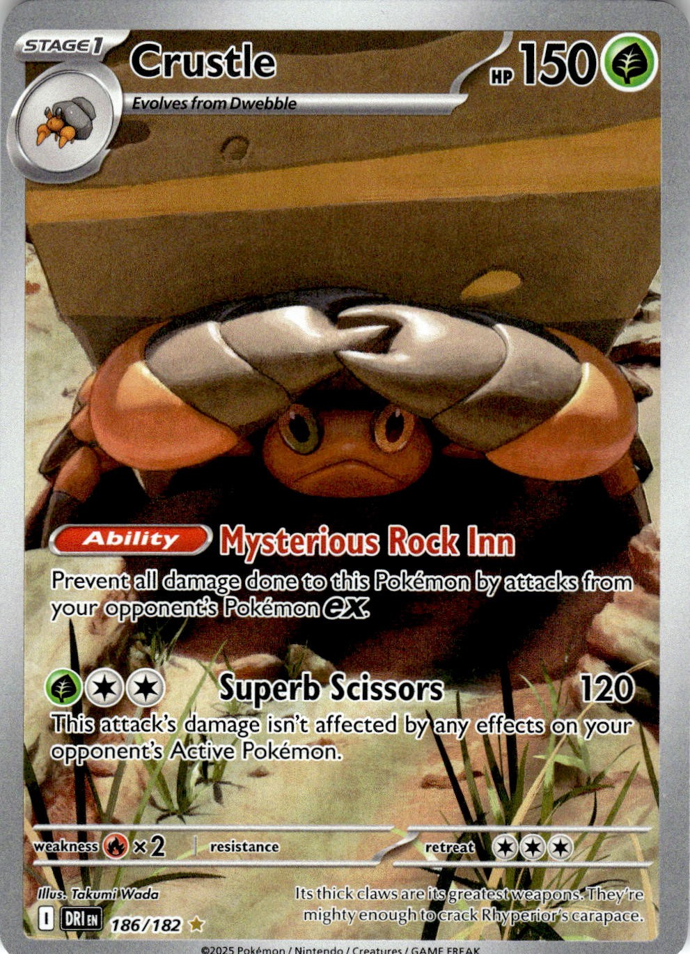 2025 POKEMON CRUSTLE 186/182 ILLUSTRATION RARE DESTINED RIVALS HOLO NEAR MINT