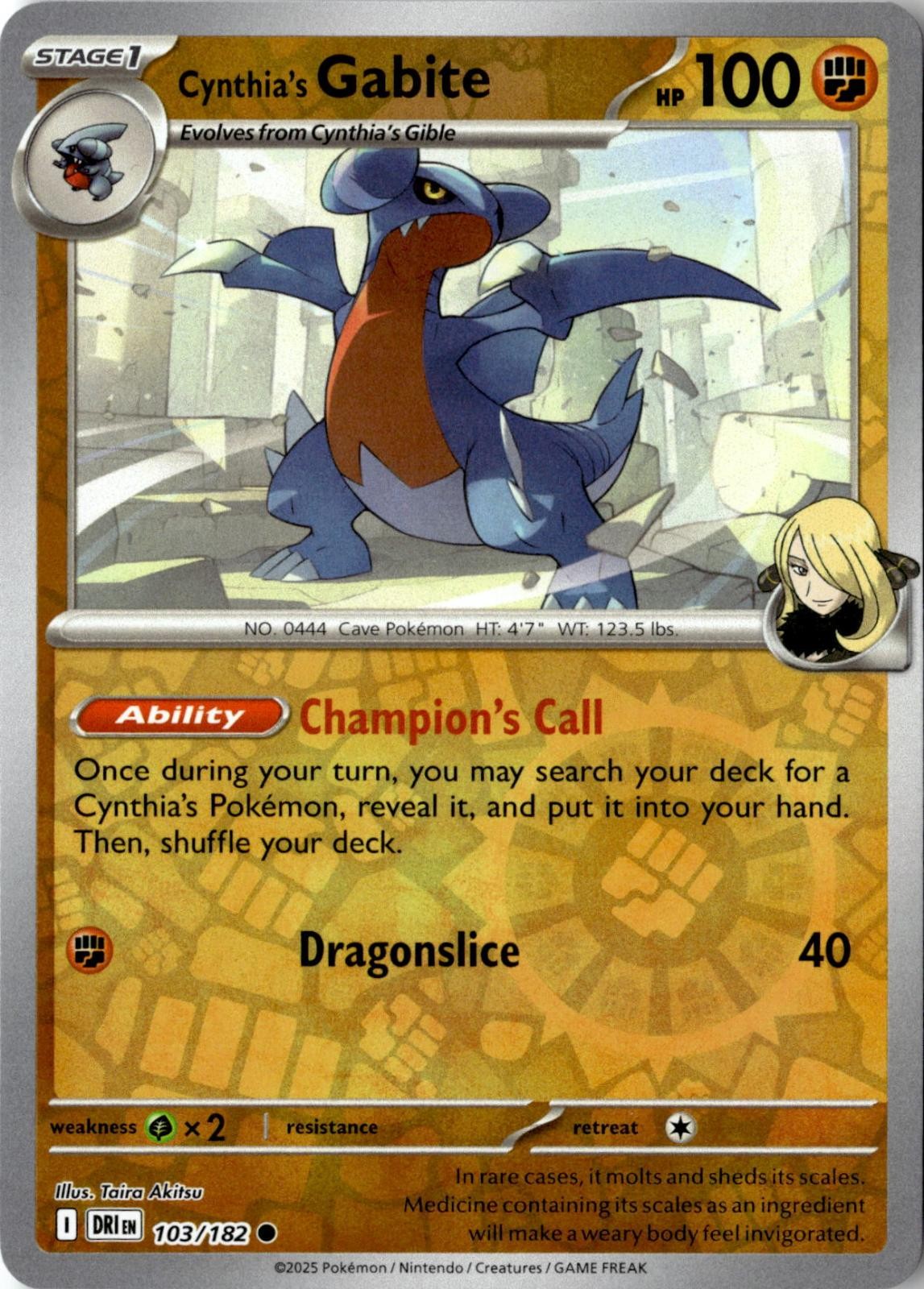 2022 POKEMON CYNTHIA'S GABITE 103/182 COMMON PRIZE PACK SERIES CARDS NEAR MINT