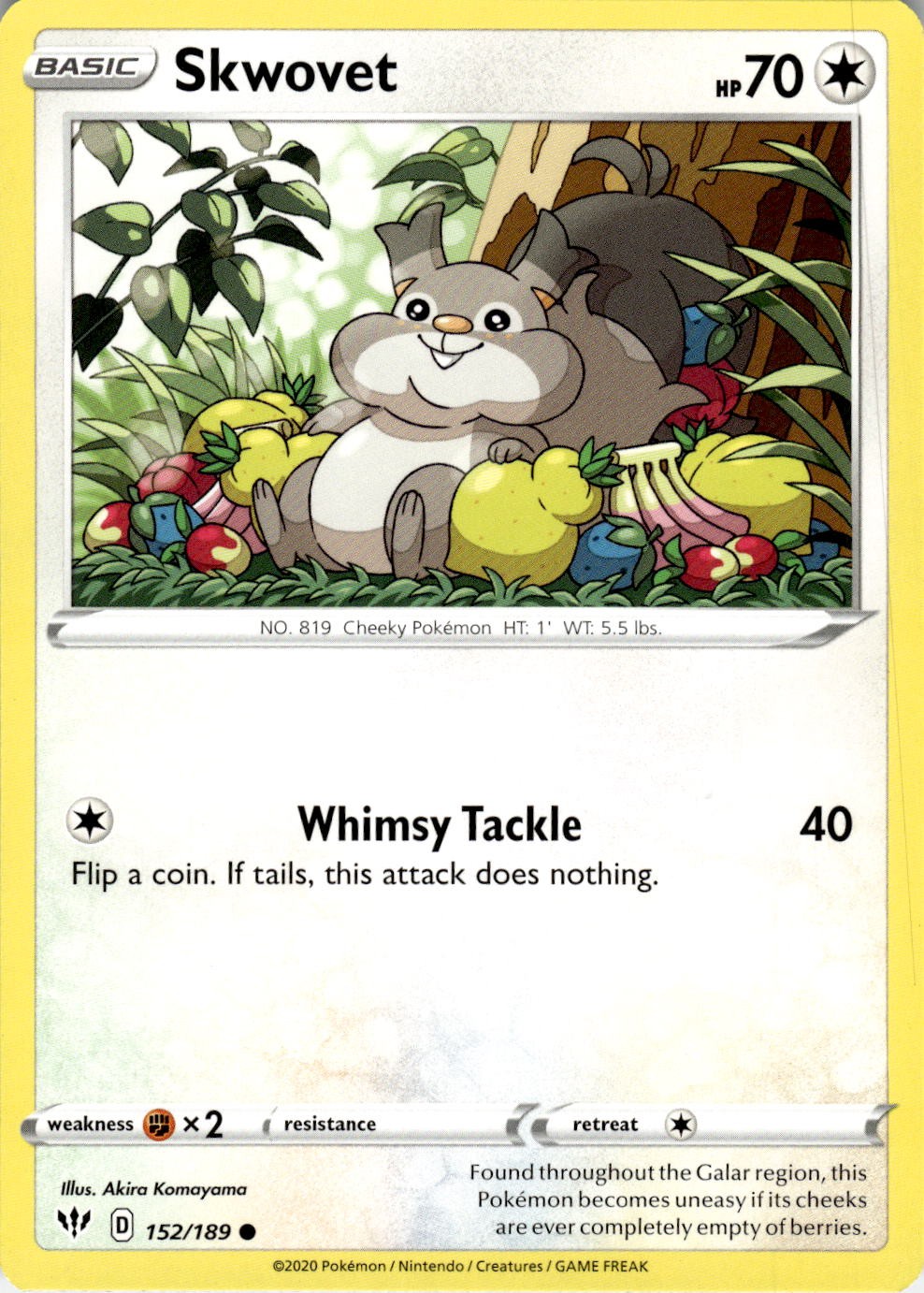 Skwovet 152/189 Common Darkness Ablaze Pokemon Near Mint