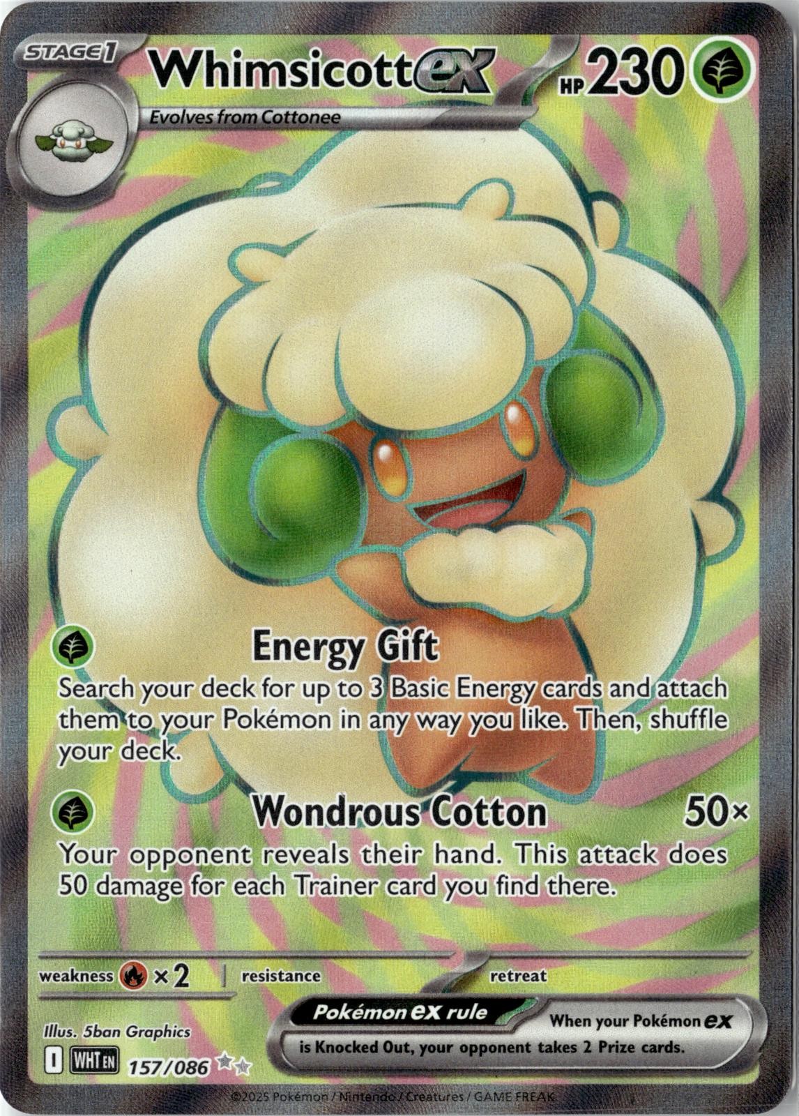 2025 POKEMON WHIMSICOTT EX 157/086 HOLO ULTRA RARE WHITE FLARE NEAR MINT