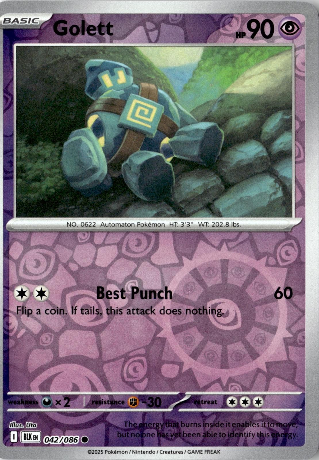 2025 POKEMON GOLETT 042/086 COMMON BLACK BOLT REVERSE HOLO NEAR MINT