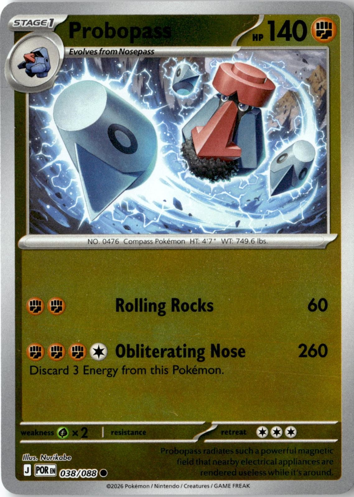 2026 POKEMON PROBOPASS 038/088 COMMON PERFECT ORDER REVERSE HOLO NEAR MINT