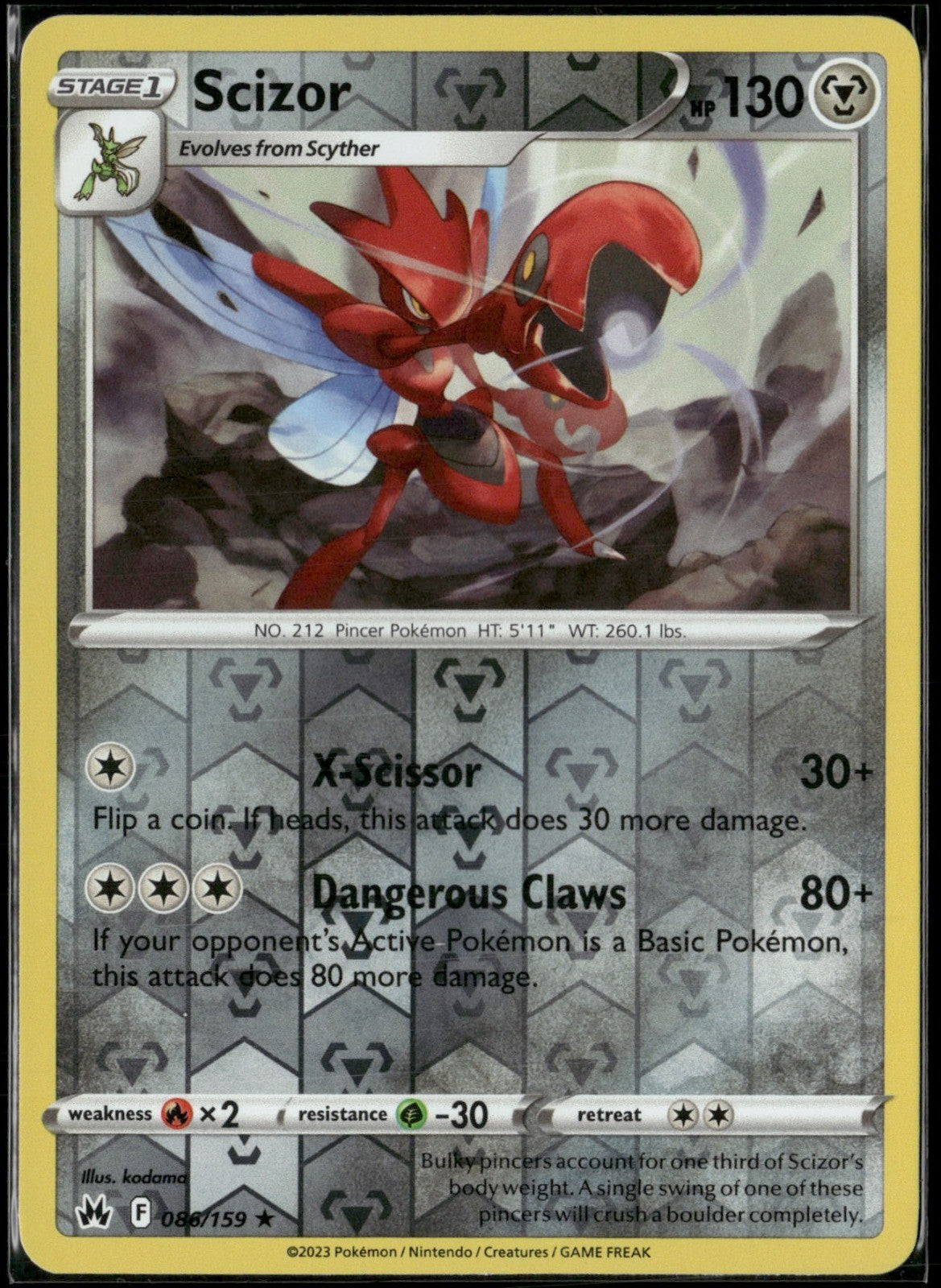 Scizor Reverse Holo Rare SWSH: Crown Zenith 086/159 NM