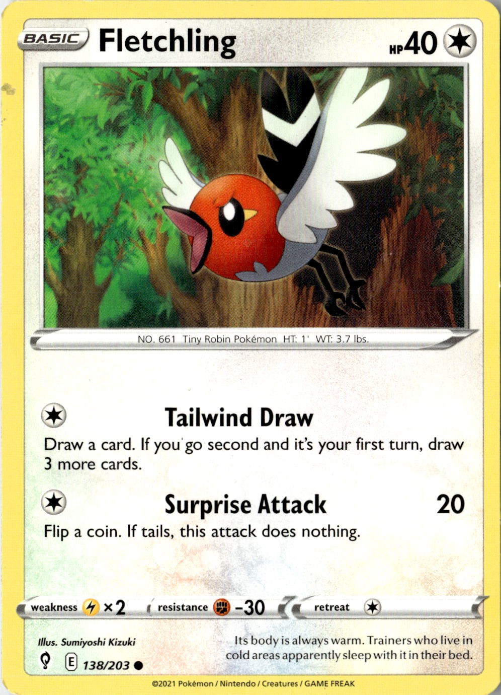 2021 POKEMON FLETCHLING 138/203 COMMON EVOLVING SKIES NEAR MINT