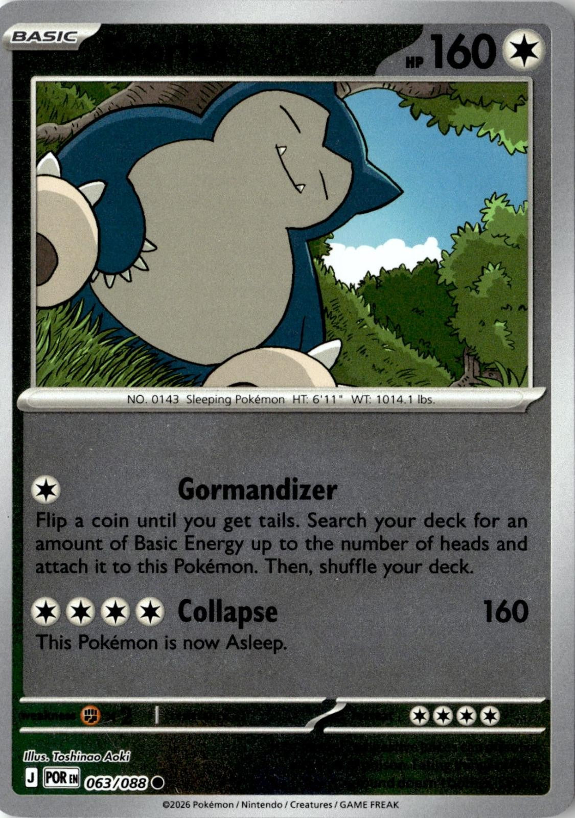 2026 POKEMON SNORLAX 063/088 COMMON PERFECT ORDER REVERSE HOLO NEAR MINT