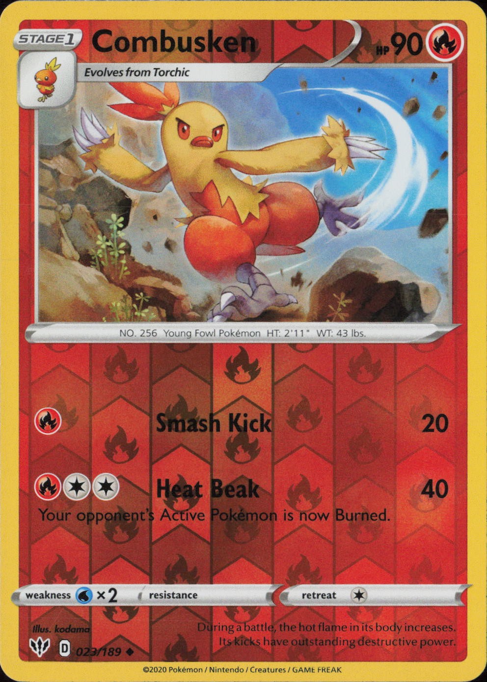 Combusken Reverse Holo Uncommon SWSH03: Darkness Ablaze 023/189 NM