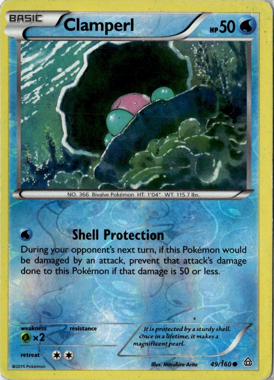 2015 POKEMON CLAMPERL 49/160 COMMON PRIMAL CLASH REVERSE HOLO MODERATELY PLAYED