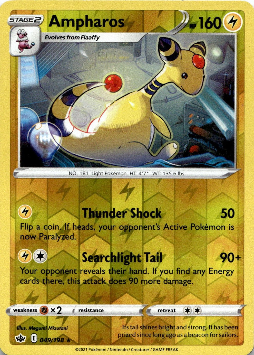 Ampharos 049/198 Rare Chilling Reign Pokemon Reverse Holo Lightly Played