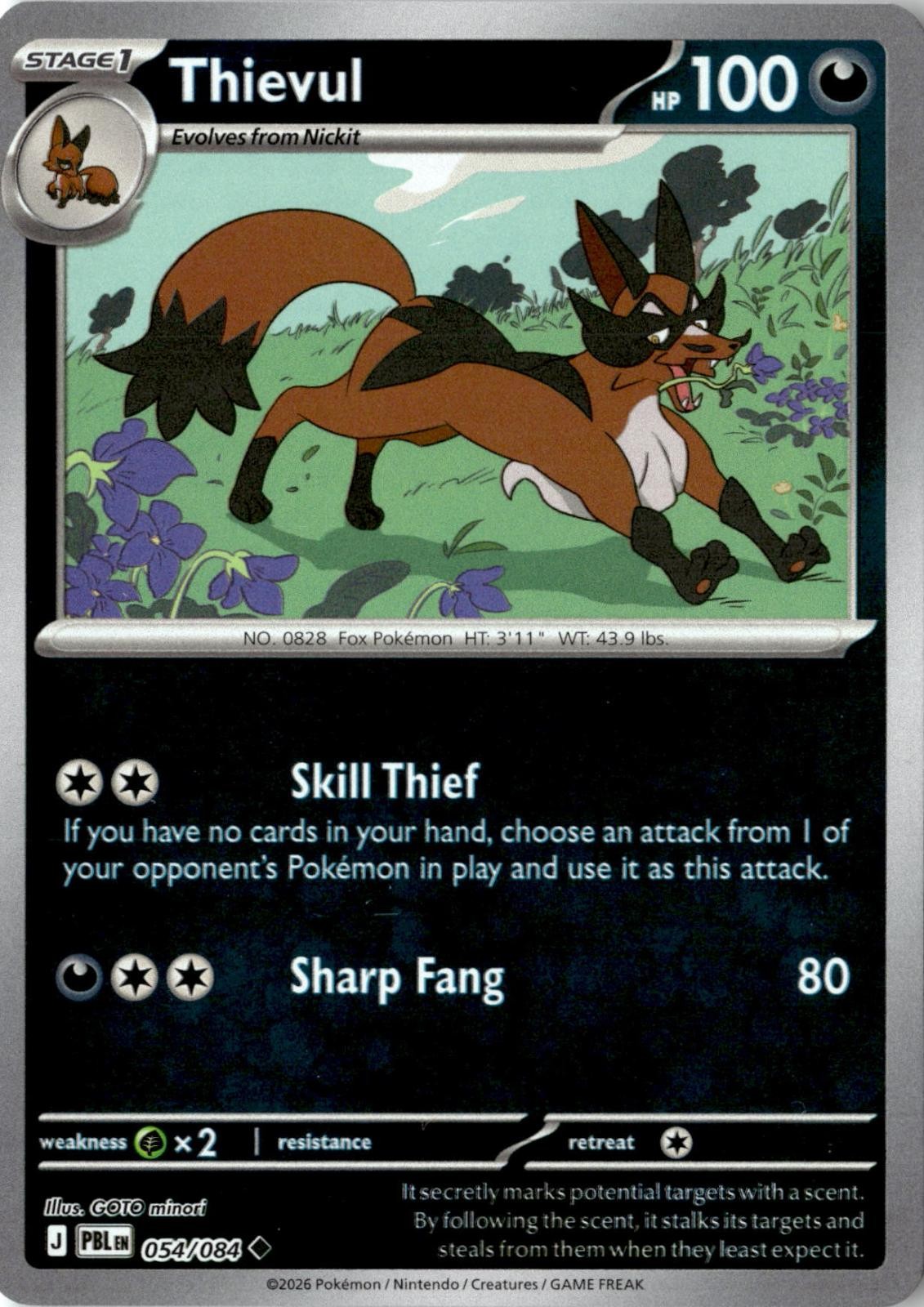 2026 POKEMON THIEVUL 054/084 UNCOMMON PITCH BLACK REVERSE HOLO NEAR MINT
