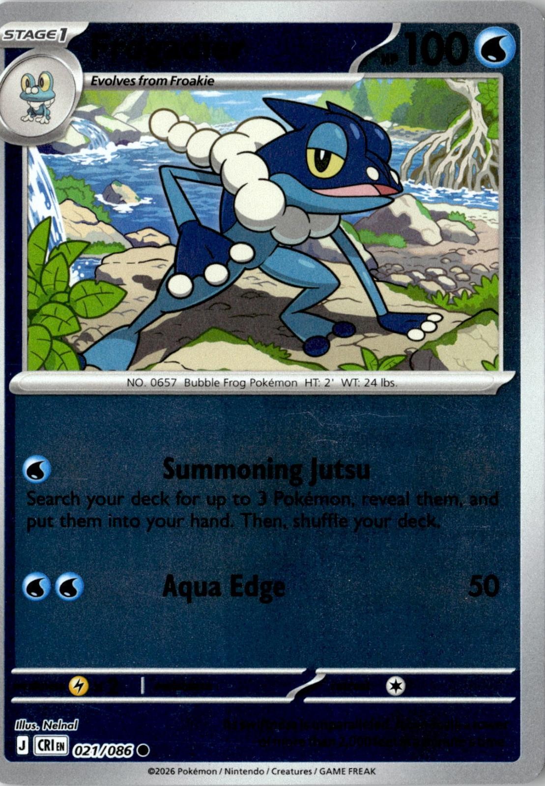 2026 POKEMON FROGADIER 021/086 COMMON CHAOS RISING REVERSE HOLO NEAR MINT