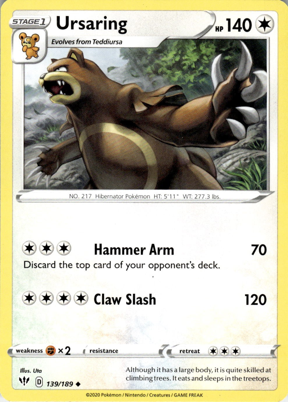 Ursaring 139/189 Uncommon Darkness Ablaze Pokemon Lightly Played