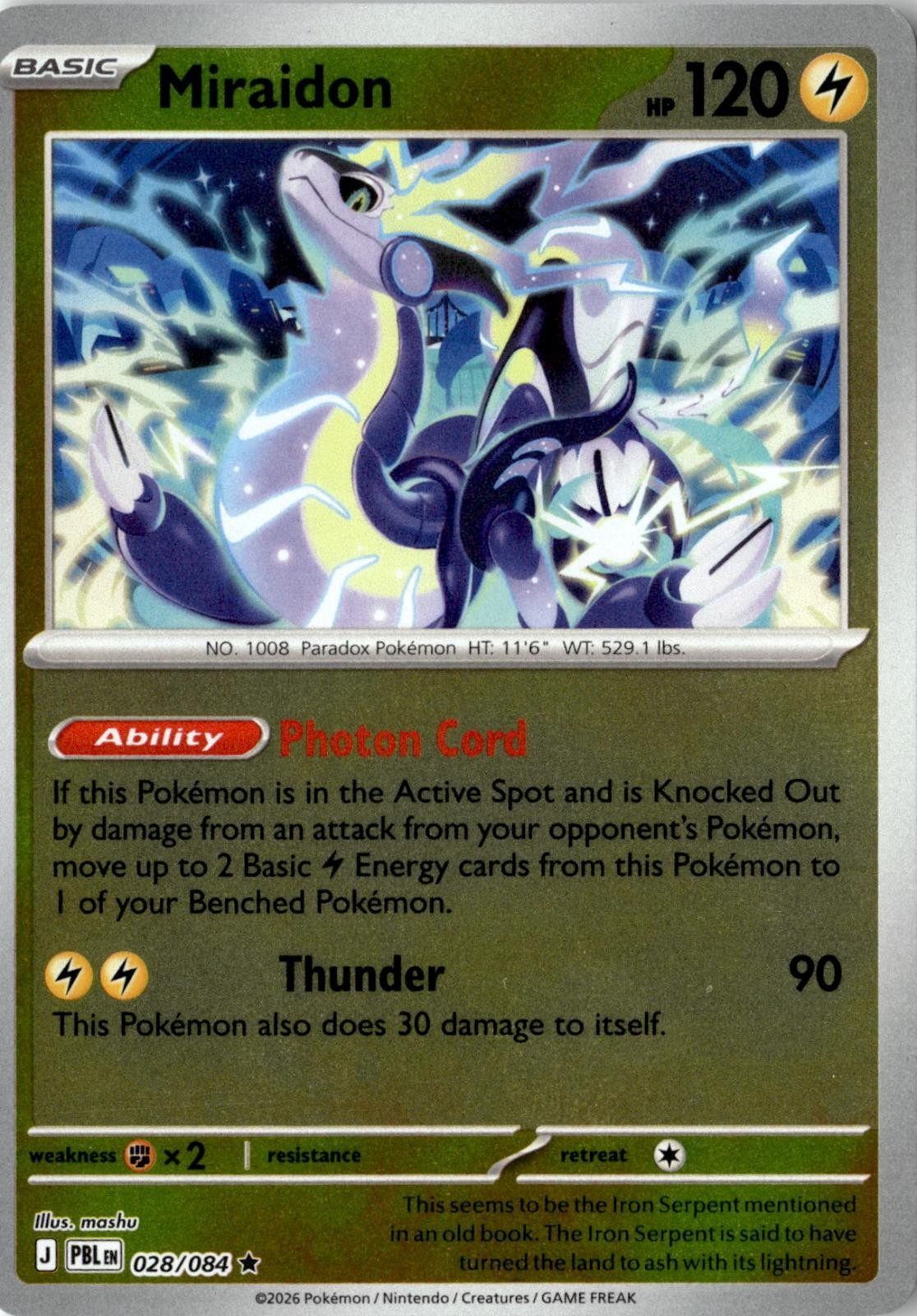 2026 POKEMON MIRAIDON 028/084 RARE PITCH BLACK REVERSE HOLO NEAR MINT