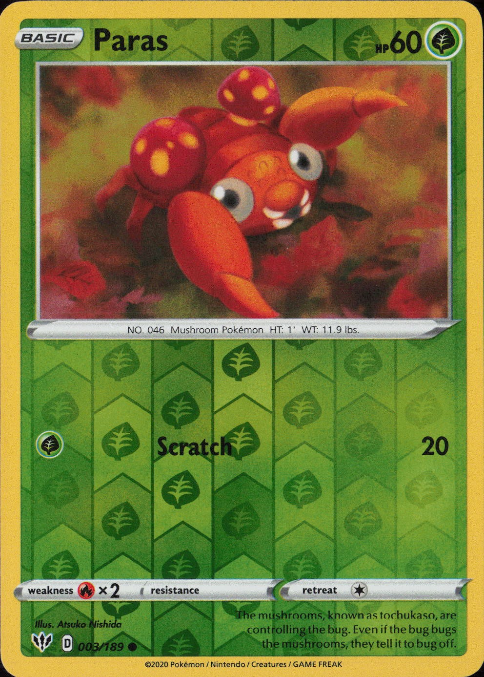 Paras Reverse Holo Common SWSH03: Darkness Ablaze 003/189 NM