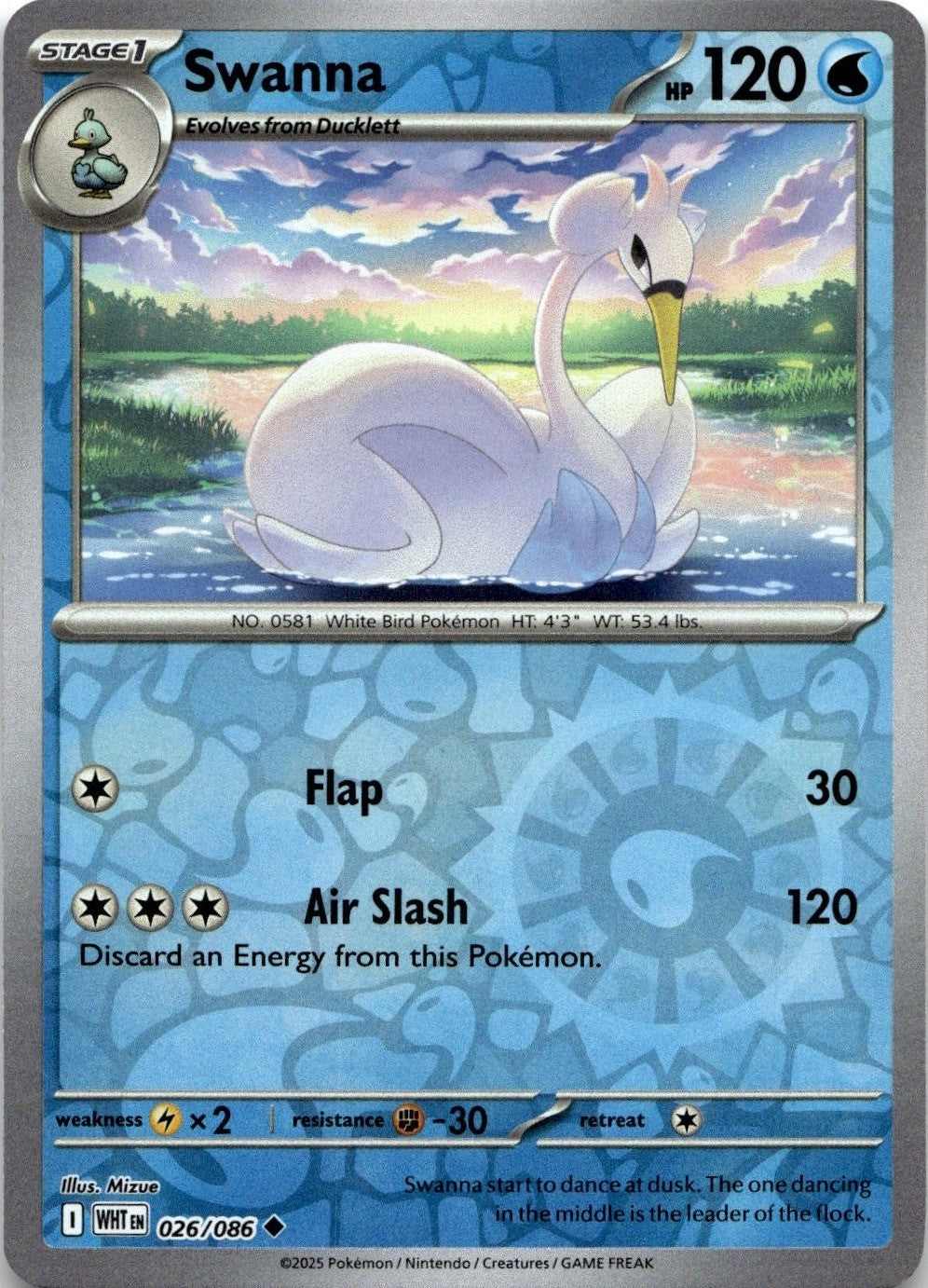 Swanna 026/086 Uncommon White Flare Pokemon Reverse Holo Near Mint