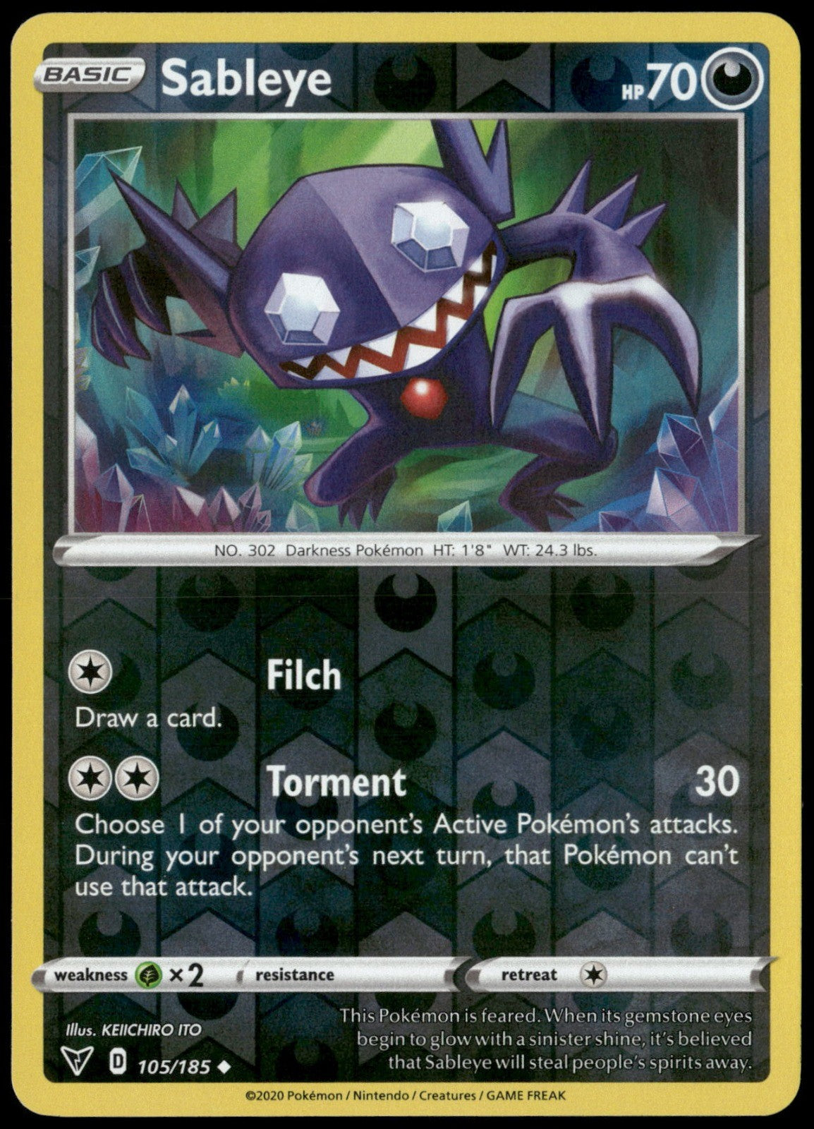 Sableye Reverse Holo Uncommon SWSH04: Vivid Voltage 105/185 NM
