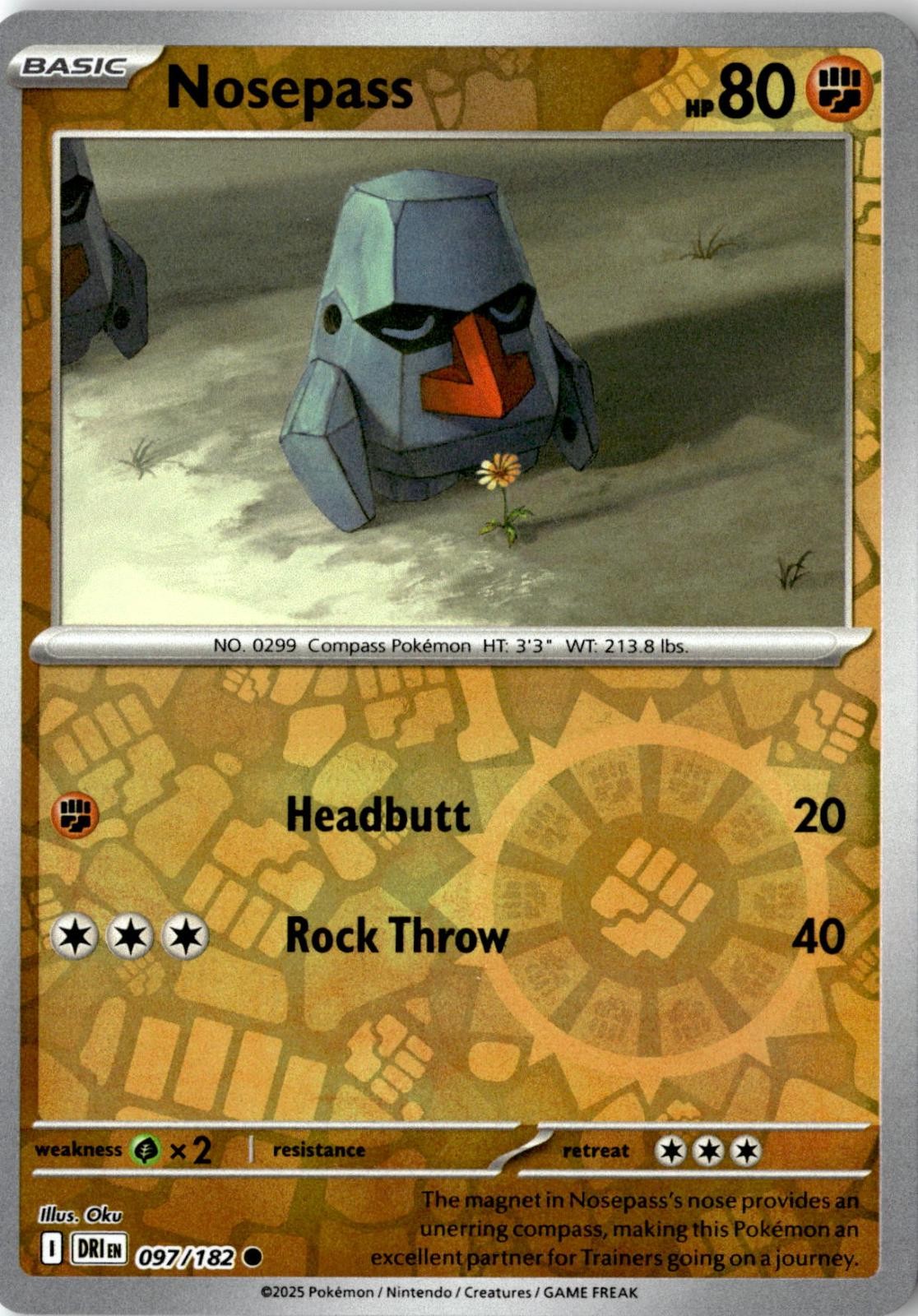 2025 POKEMON NOSEPASS 097/182 COMMON DESTINED RIVALS REVERSE HOLO NEAR MINT