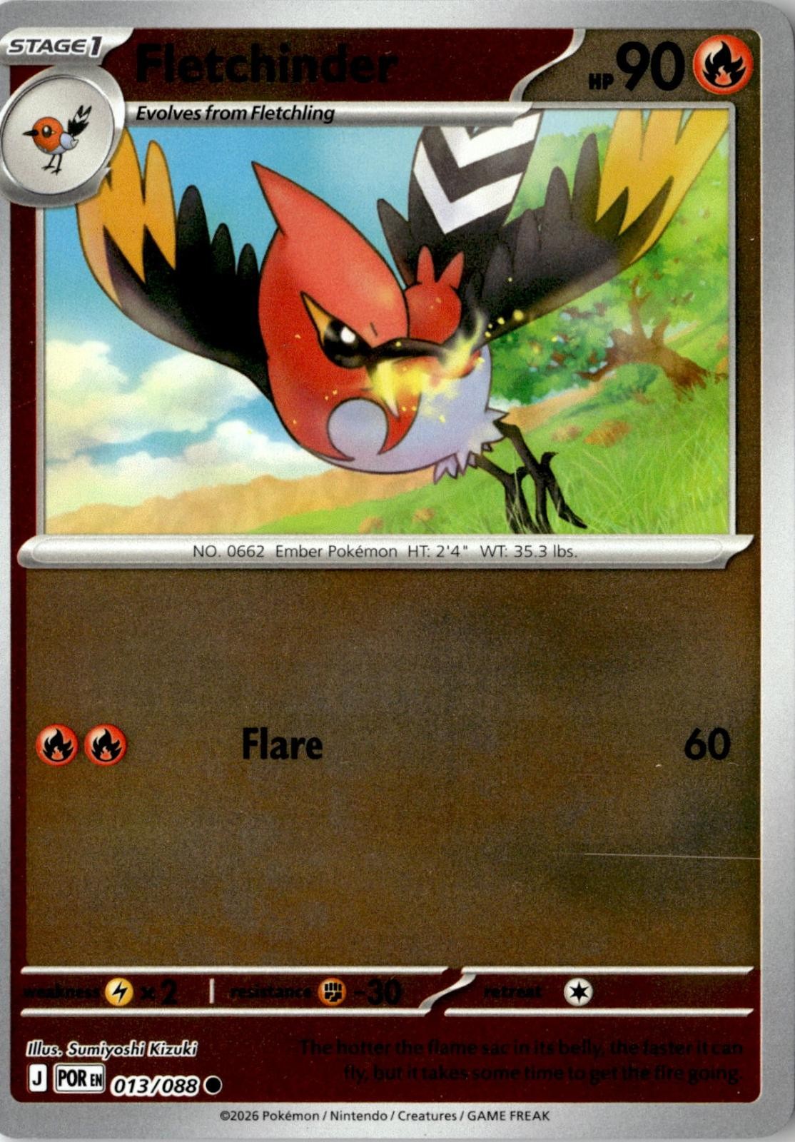 2026 POKEMON FLETCHINDER 013/088 COMMON PERFECT ORDER REVERSE HOLO NEAR MINT