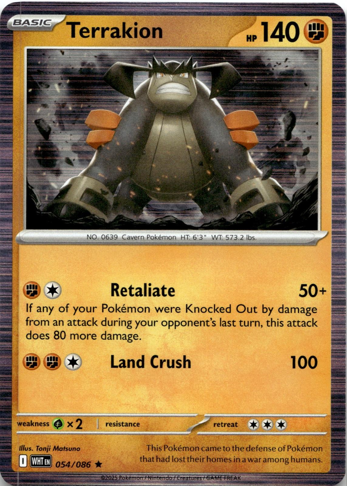 Terrakion 054/086 Holo Rare White Flare Pokemon Near Mint