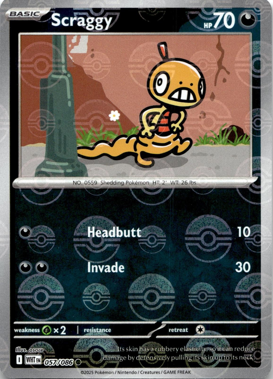 Scraggy 057/086 Common White Flare Pokemon Near Mint