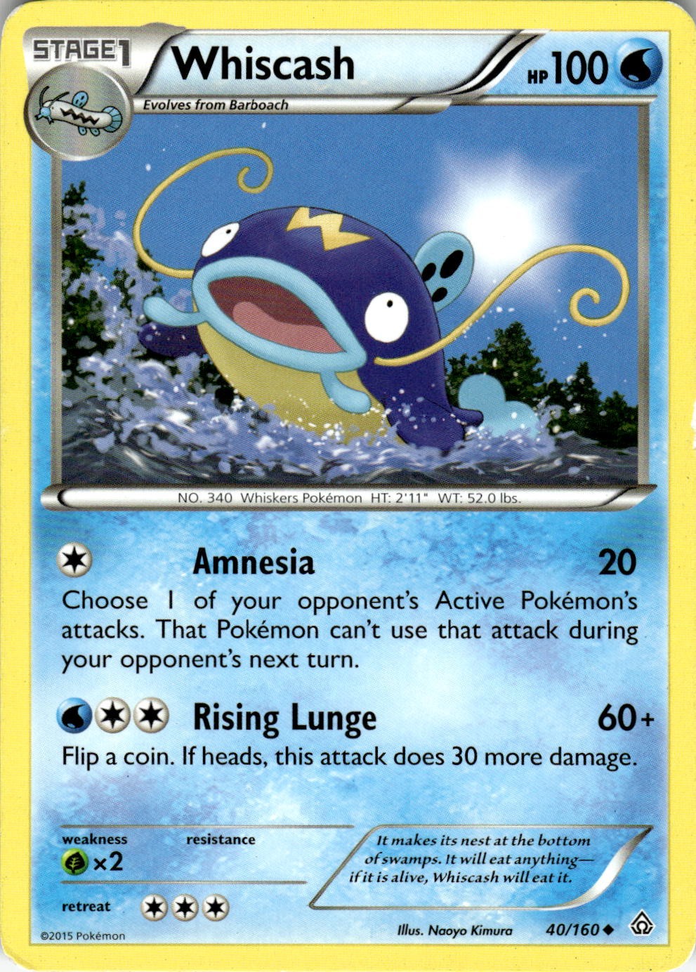 Whiscash 40/160 Uncommon Primal Clash Pokemon Lightly Played
