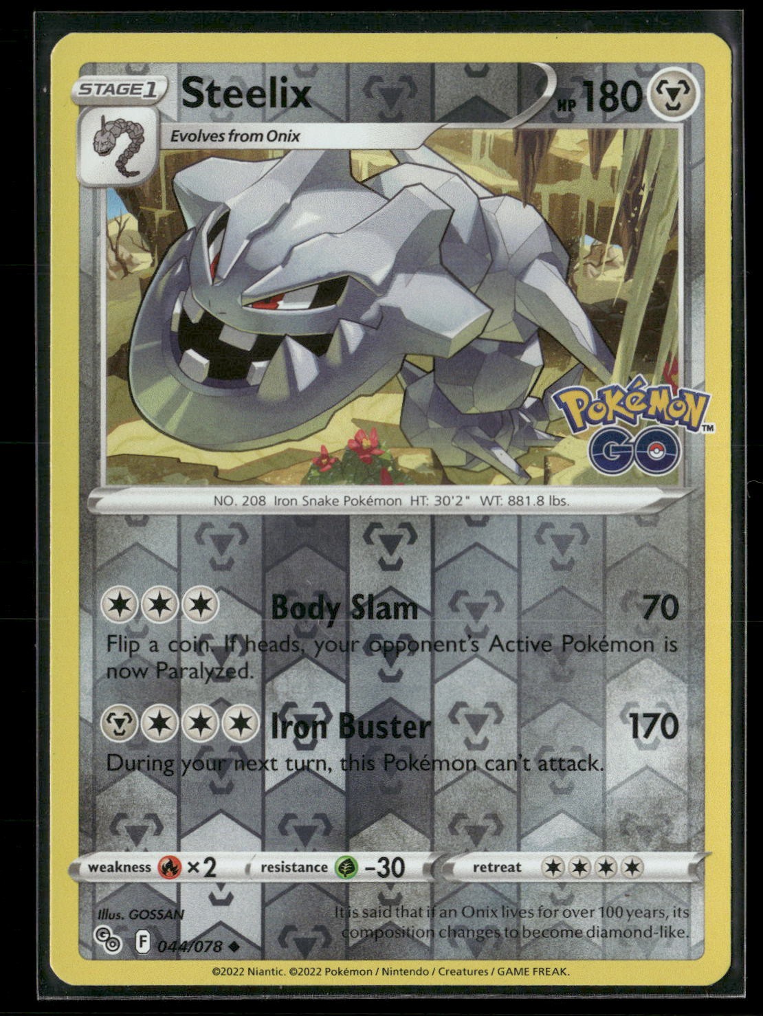Steelix Reverse Holo Uncommon Pokemon GO 044/078 NM