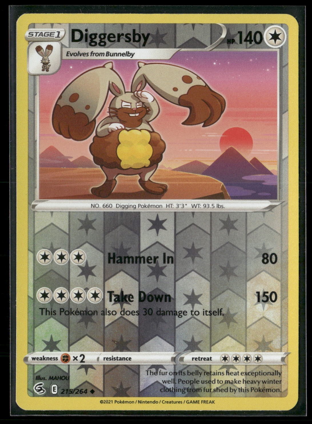 Diggersby Reverse Holo Uncommon SWSH08: Fusion Strike 215/264 NM